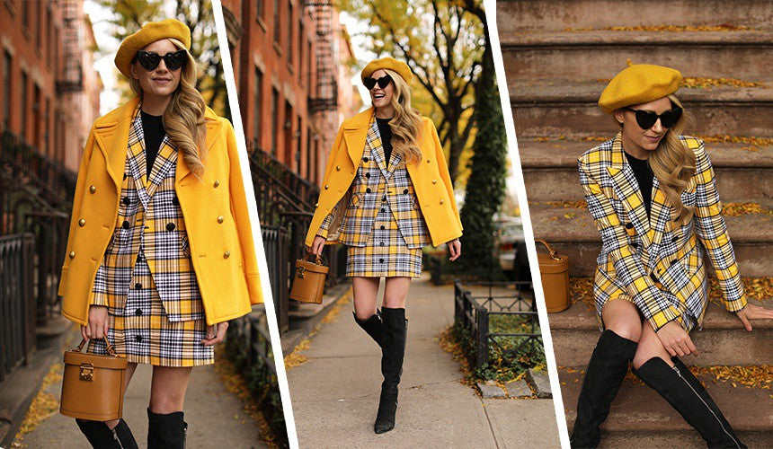 Veronica beard shop yellow plaid skirt