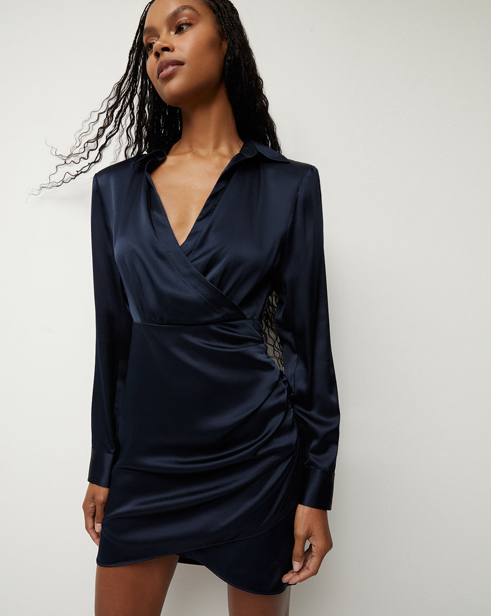 Navy silk mini dress hotsell