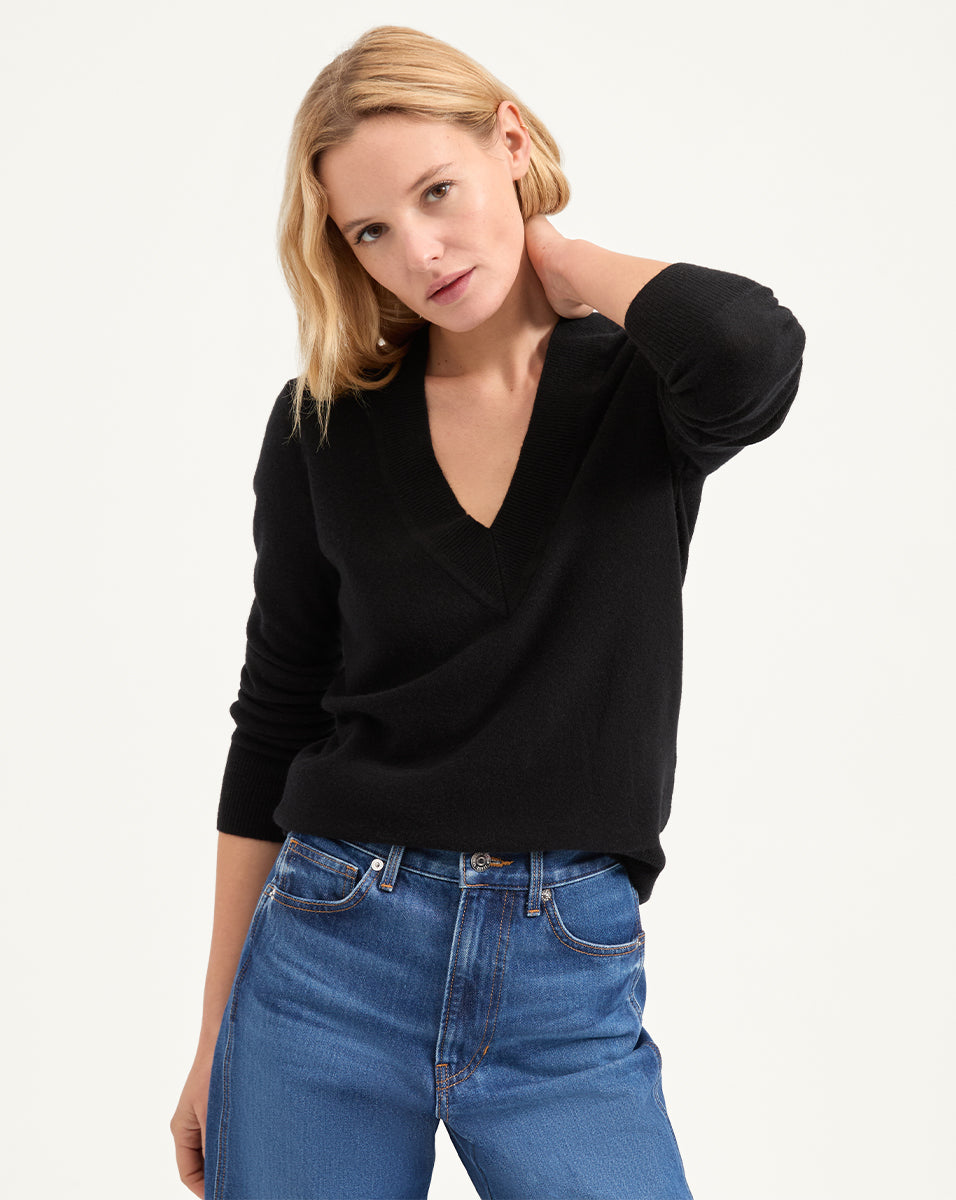 Coleta V-Neck Cashmere Sweater in Black | Veronica Beard