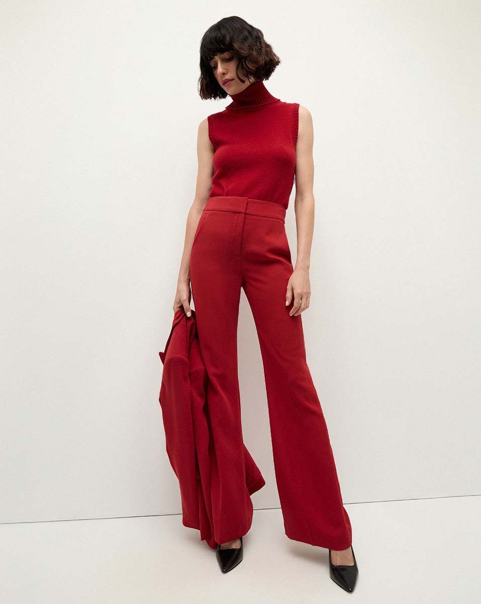 Lebone High Waist Flare Pant in Crimson Red Veronica Beard