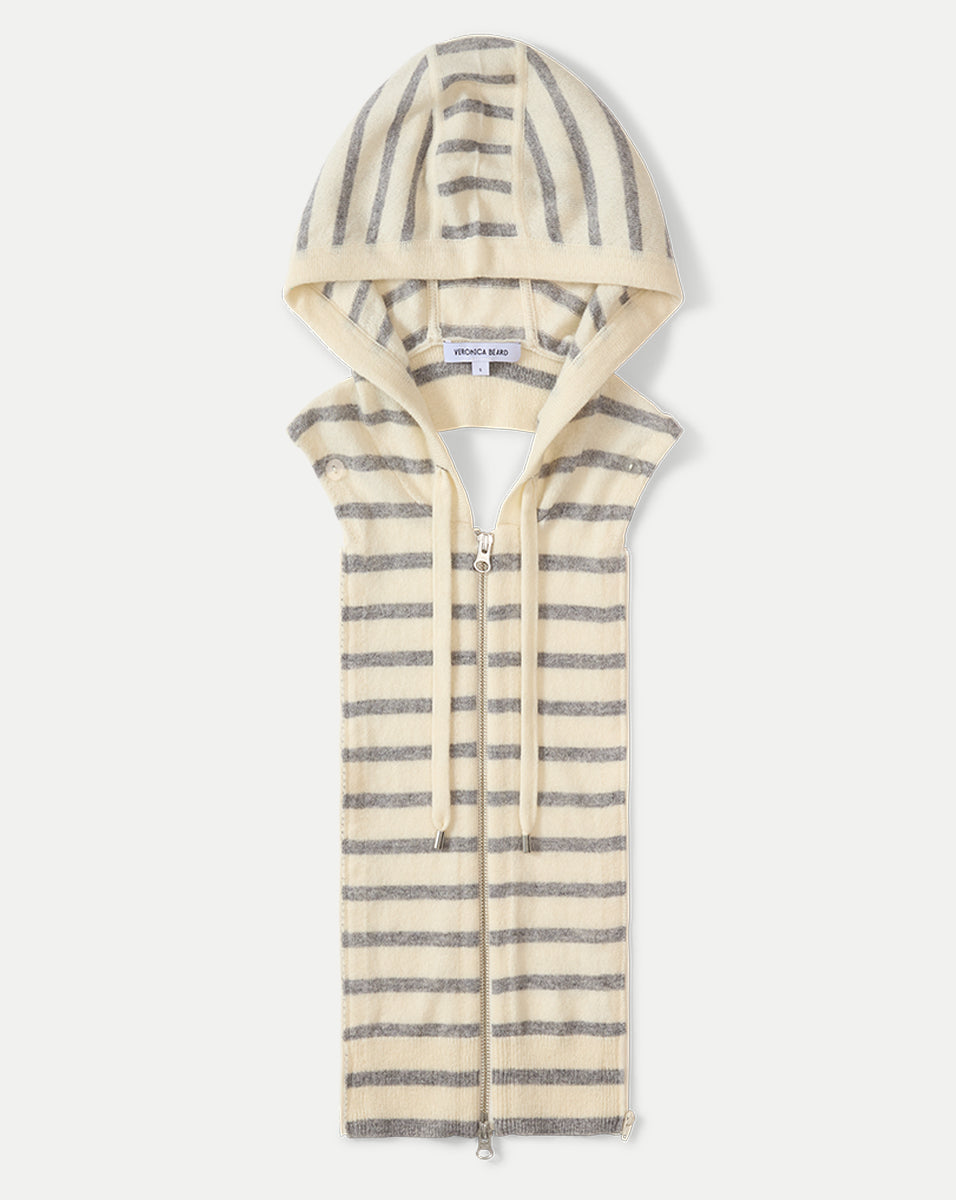 Cashmere Hoodie Dickey in Ivory Grey Stripes Veronica Beard