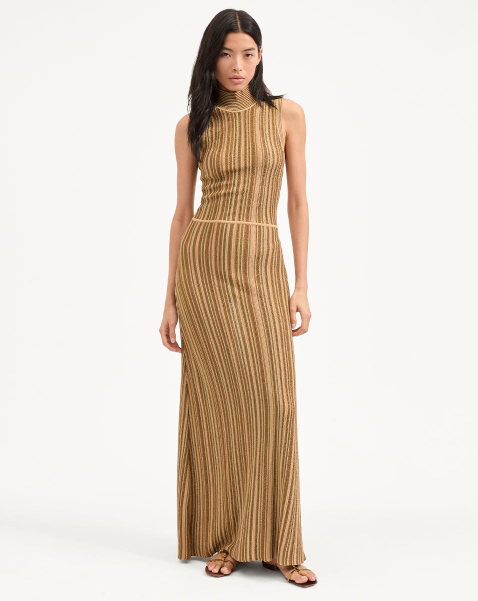 Anna Knit Dress in Gold/Bronze | Veronica Beard