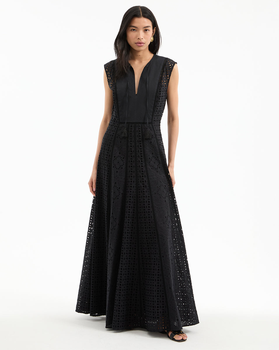Alina Eyelet Maxi Dress in Black | Veronica Beard