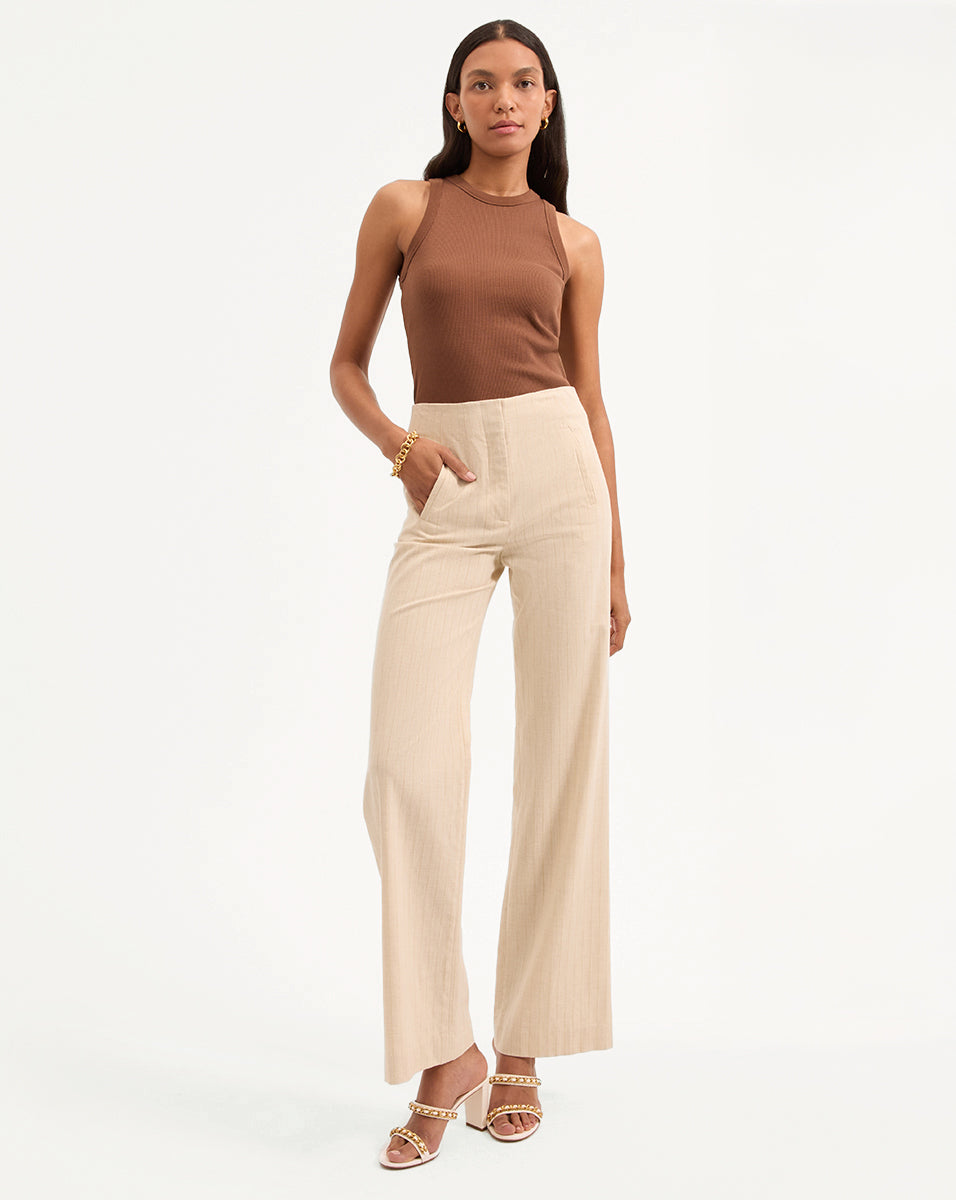 Jude Metallic Pinstripe Pant in Natural/Gold | Veronica Beard
