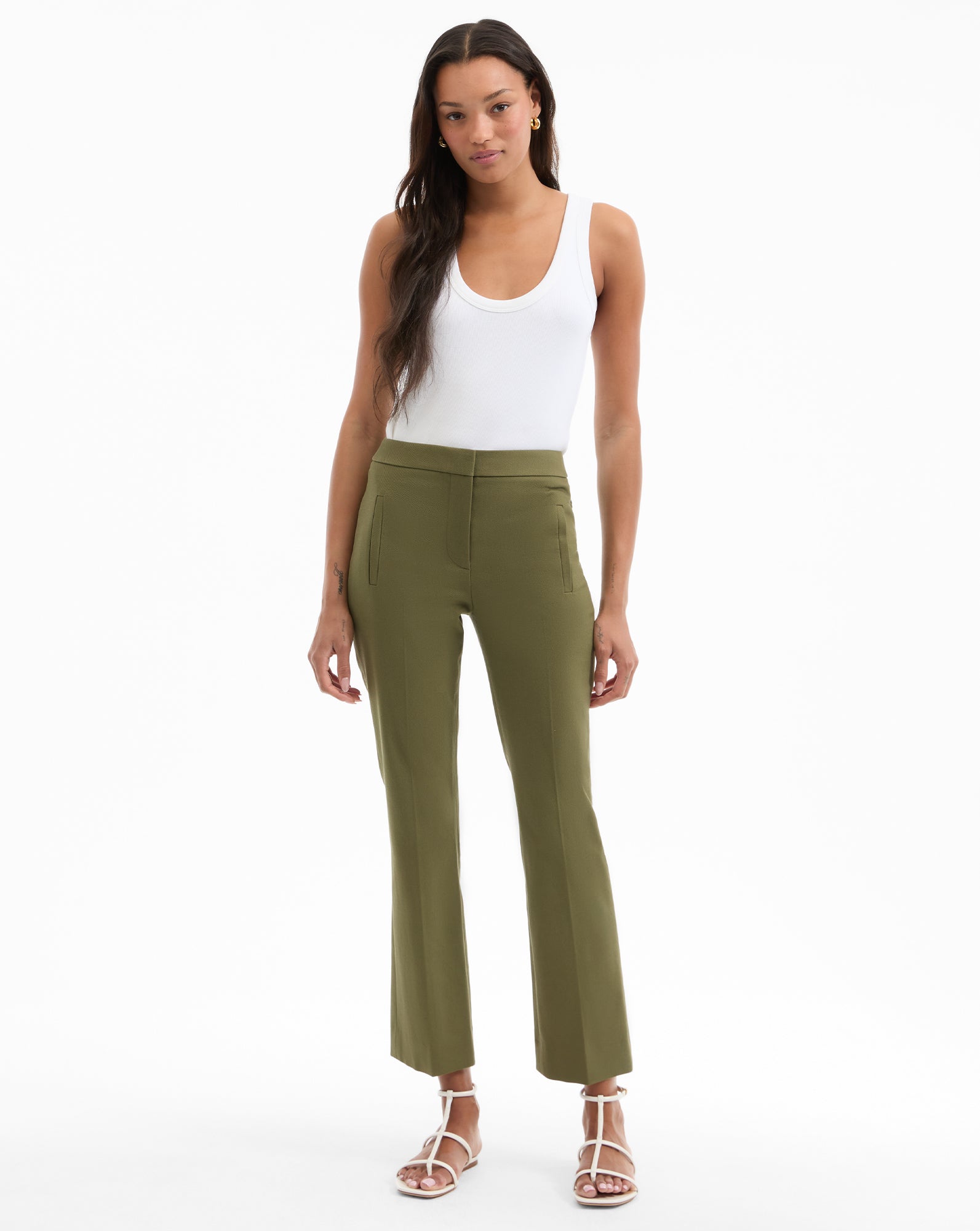 Arte Cropped Pant in Stone Army Green | Veronica Beard