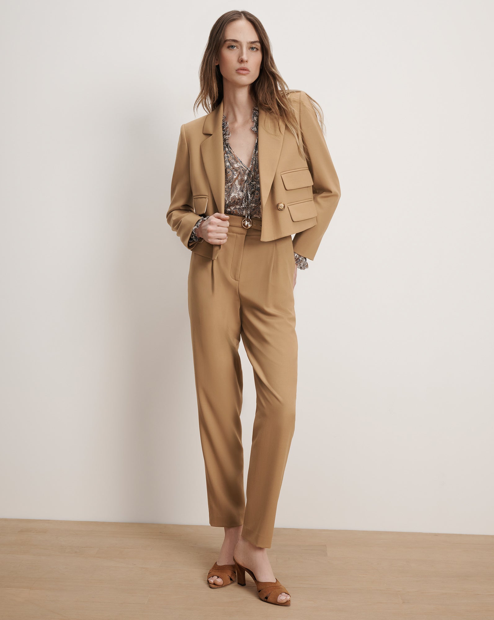 Wisteria Tapered Pant in Light Brown | Veronica Beard