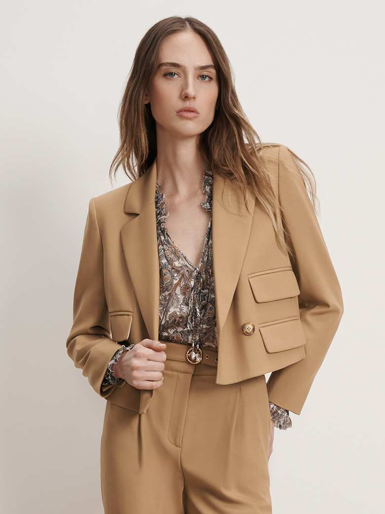 Wilkie Cropped Jacket in Light Brown | Veronica Beard