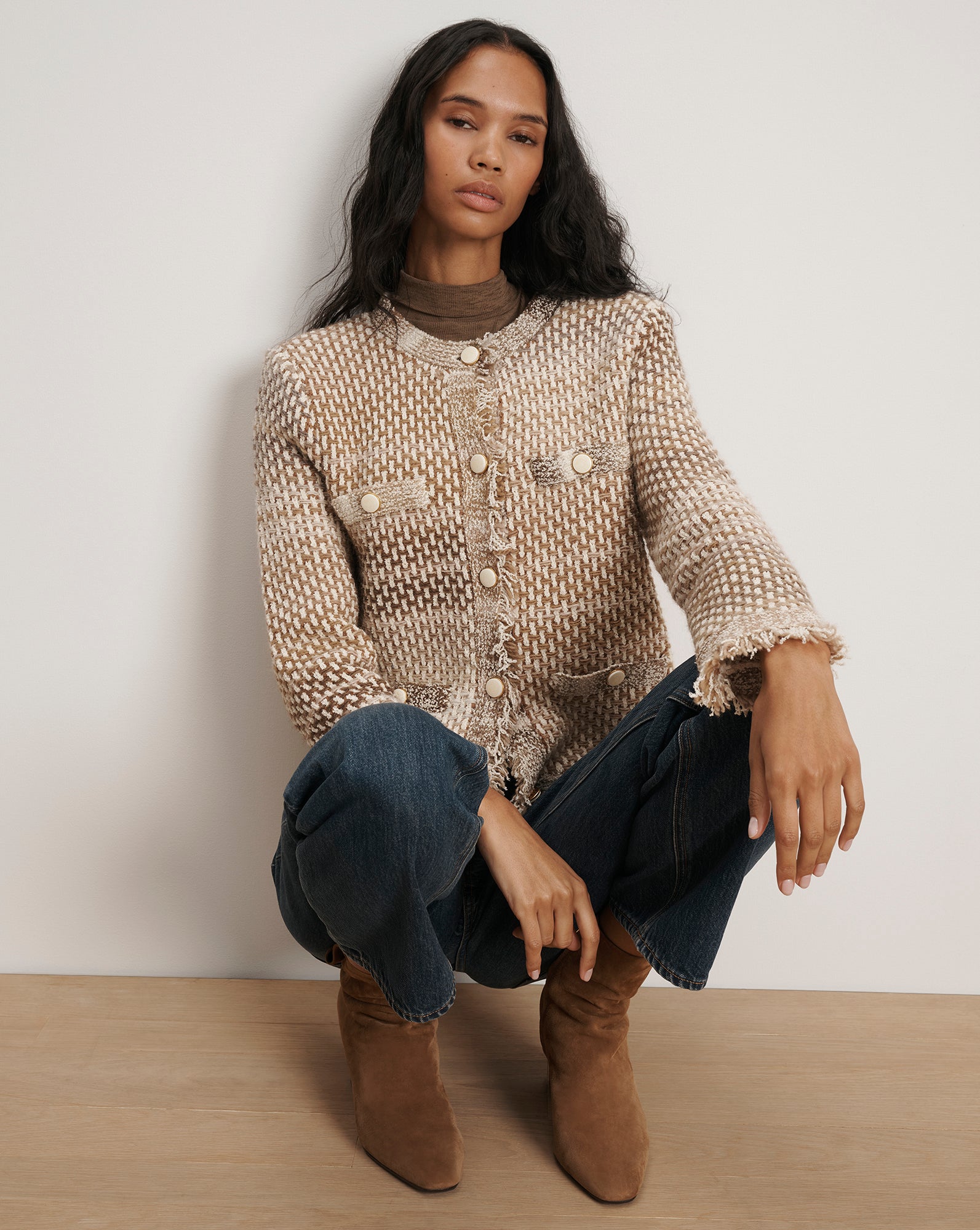 Sariyah Knit Jacket in Beige Tweed | Veronica Beard