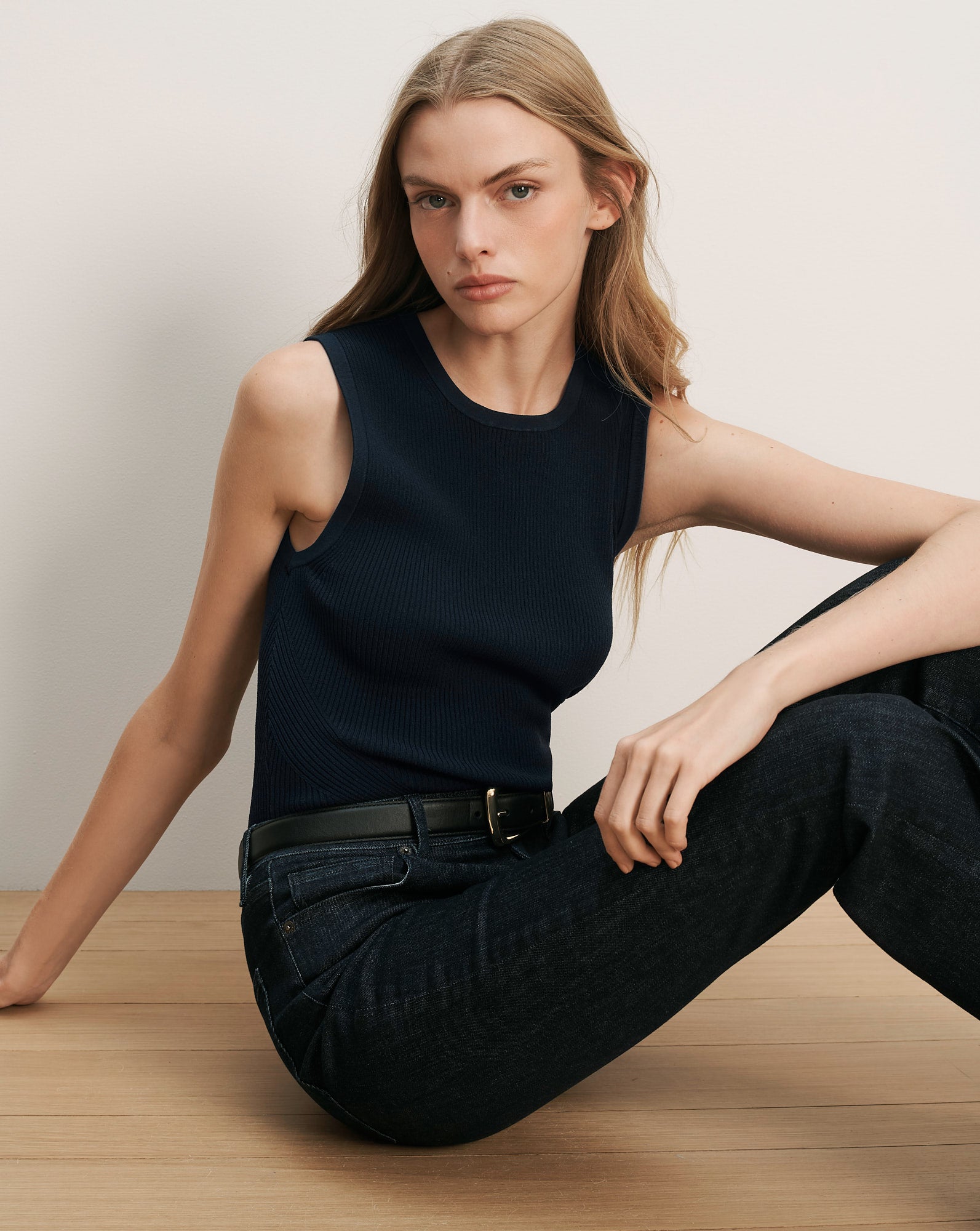 Sid Crewneck Knit Tank Top in Navy | Veronica Beard
