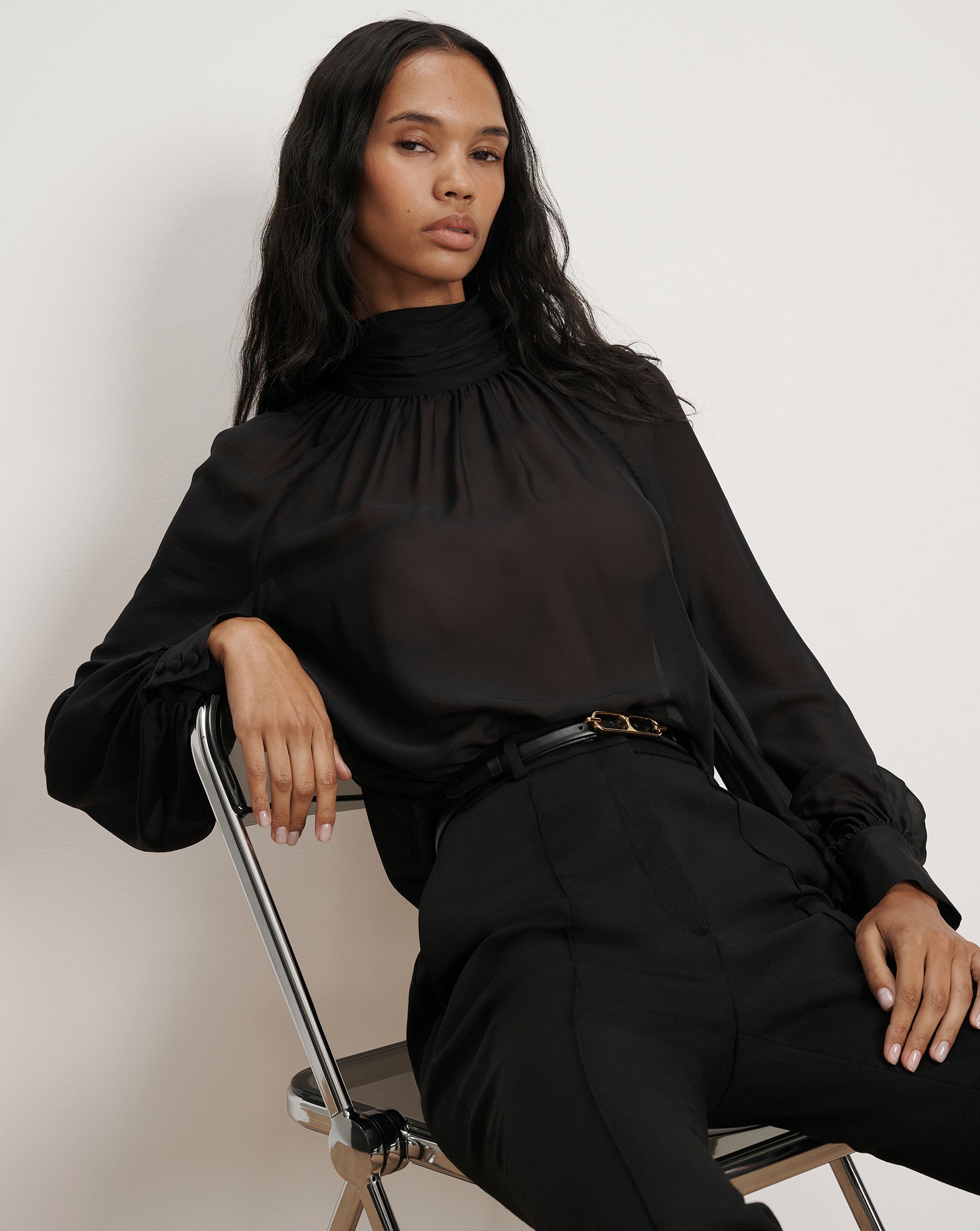 Alyssa Silk Turtleneck Blouse in Black | Veronica Beard