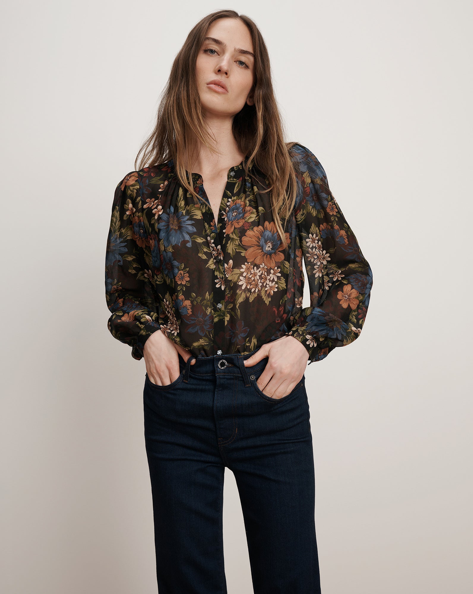 Ashlynn Silk Blouse in Black Floral | Veronica Beard