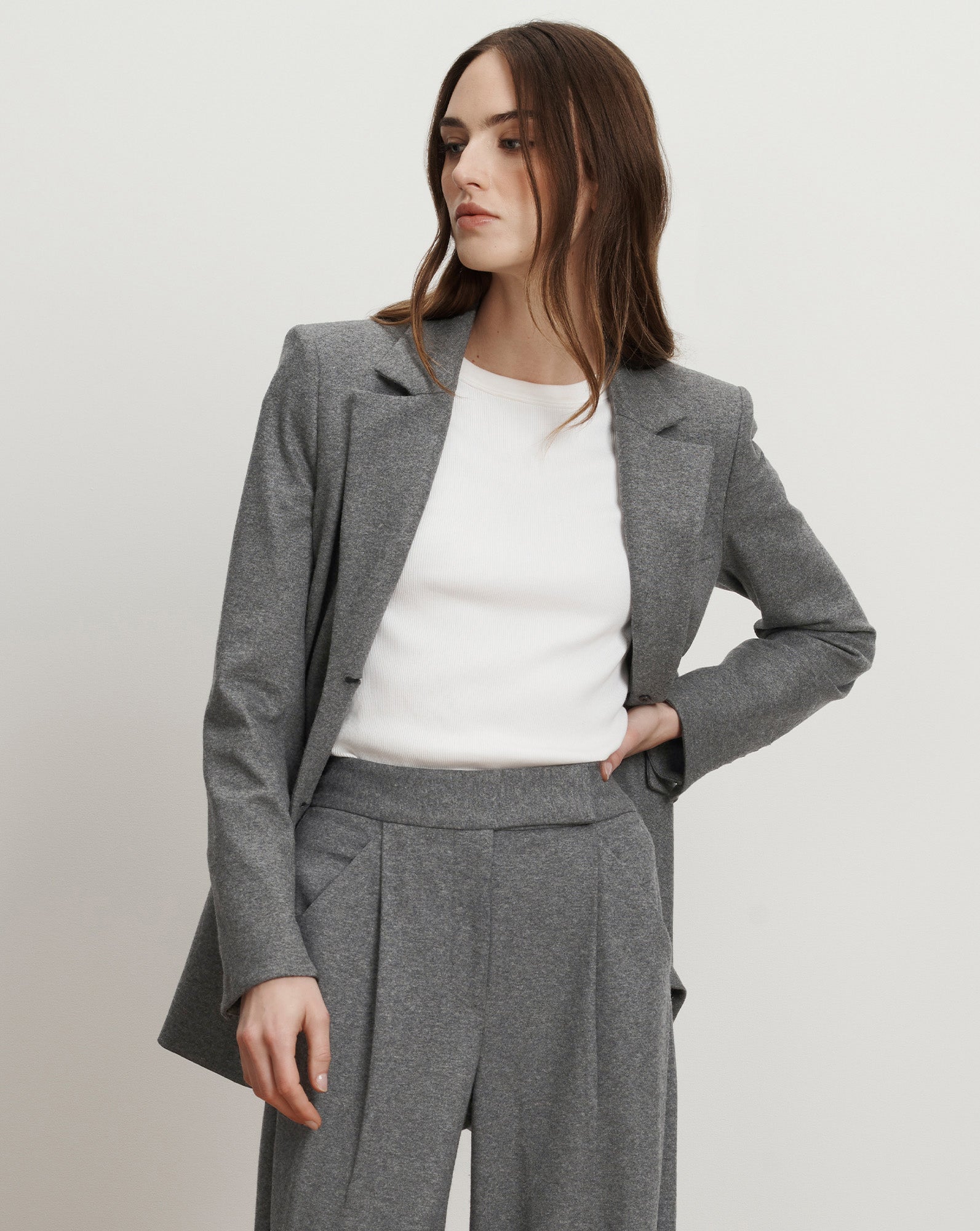 Ryanne Wool Jersey Jacket in Medium Heather Grey | Veronica Beard