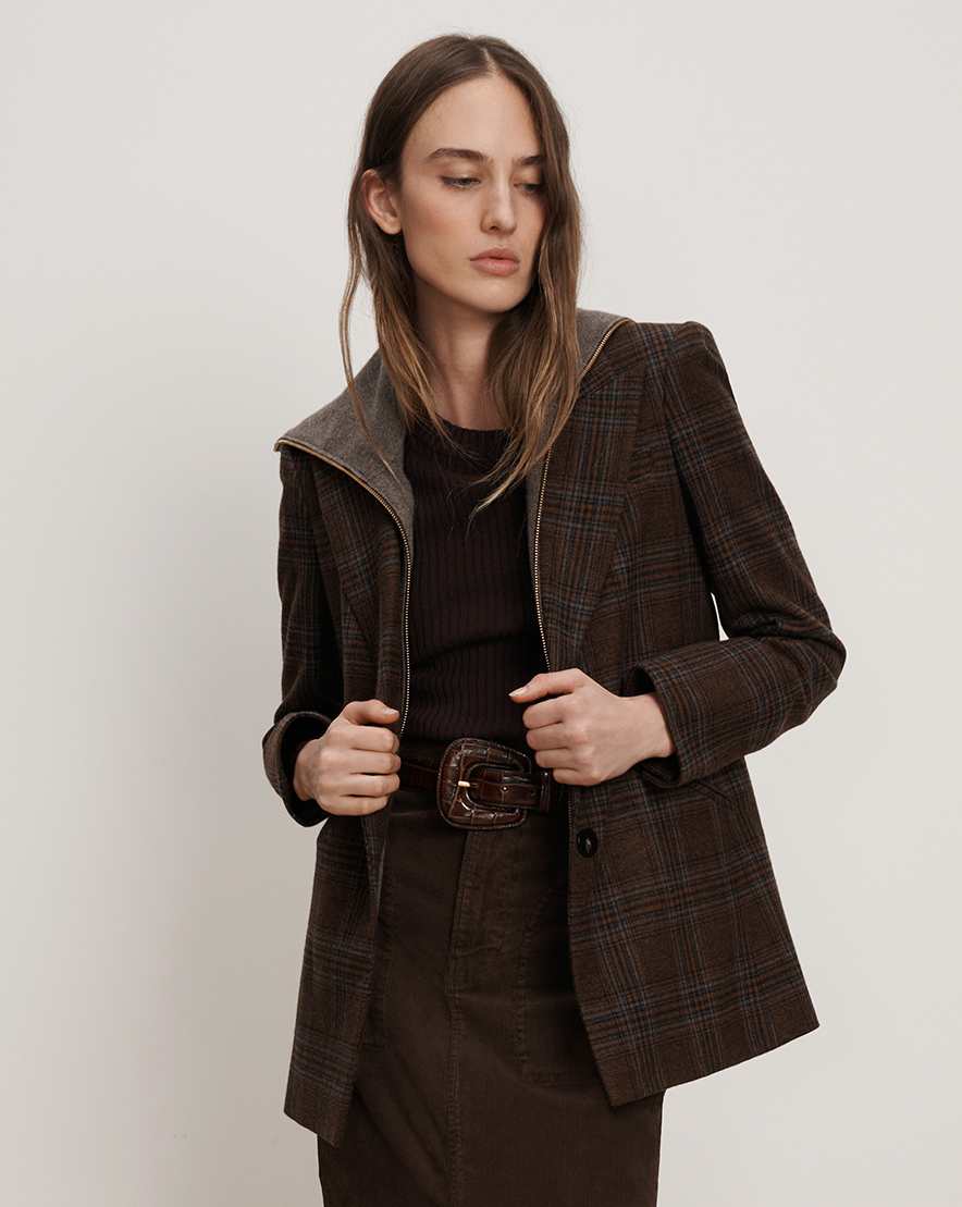Maci Plaid Dickey Jacket in Brown & Blue Multi | Veronica Beard