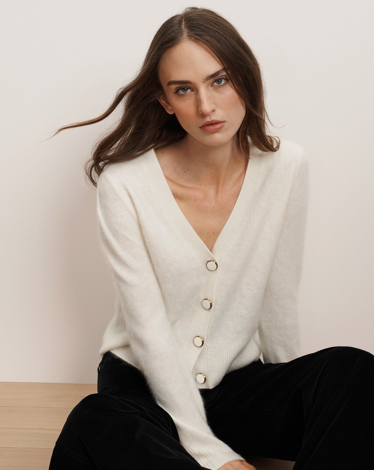 Solene Brushed Cashmere Cardigan in Ivory | Veronica Beard