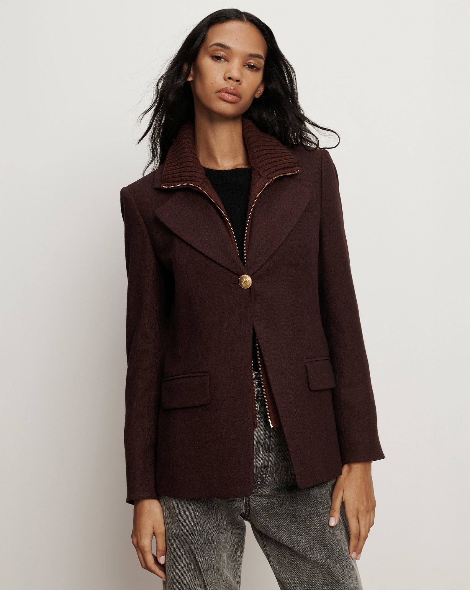 Kessler Wool-Blend Dickey Jacket in Burgundy Melange | Veronica Beard