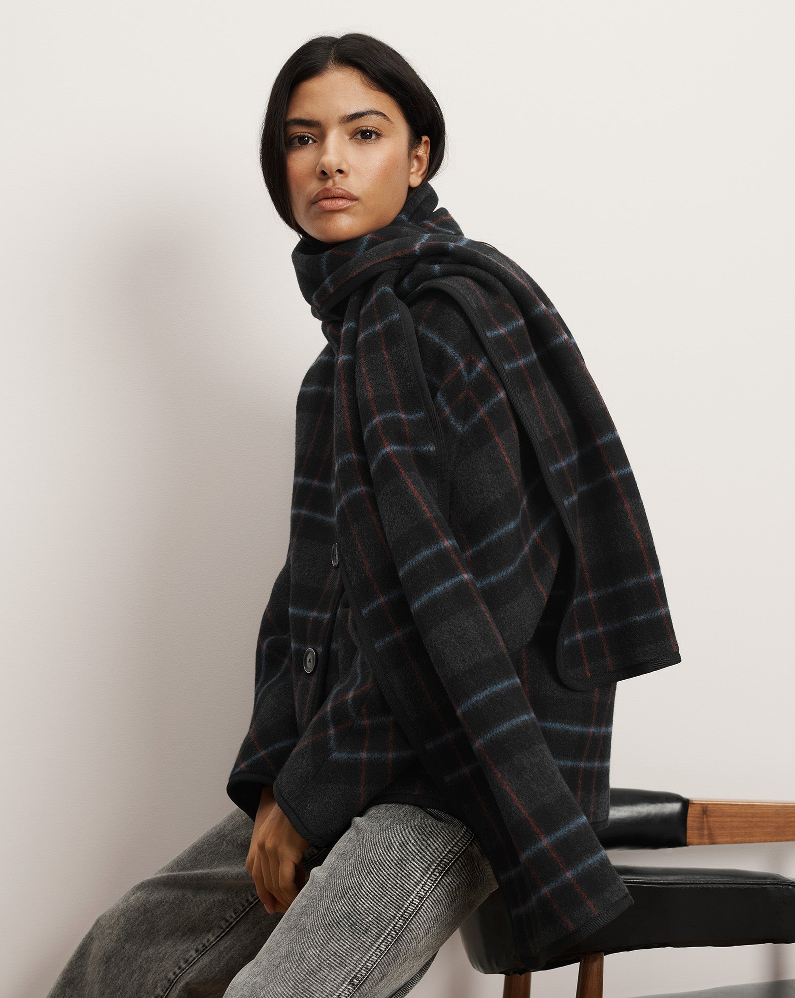 Martine Dickey Scarf Coat in Black Multi | Veronica Beard