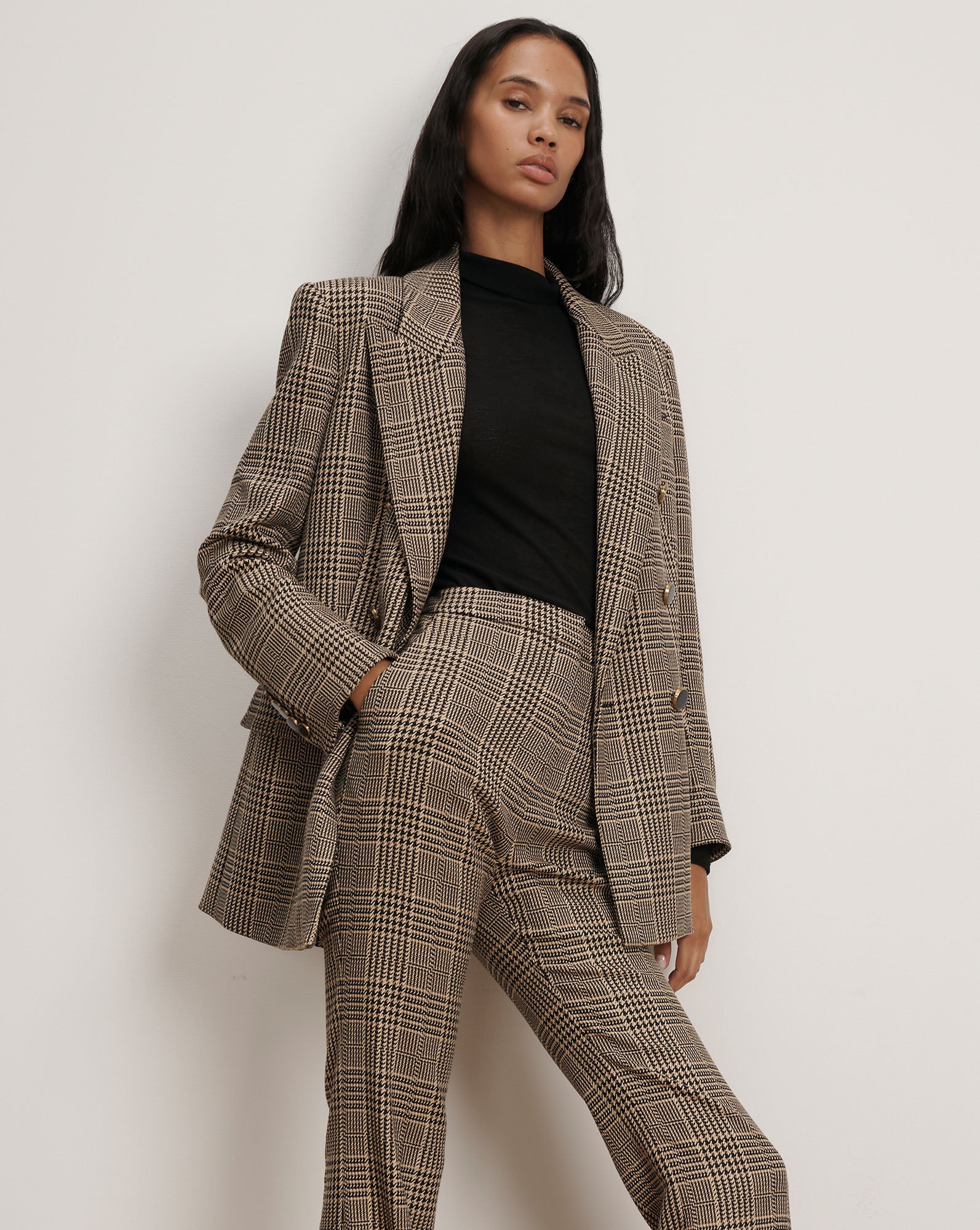Rhys Houndstooth Dickey Jacket in Black & Beige Multi | Veronica Beard