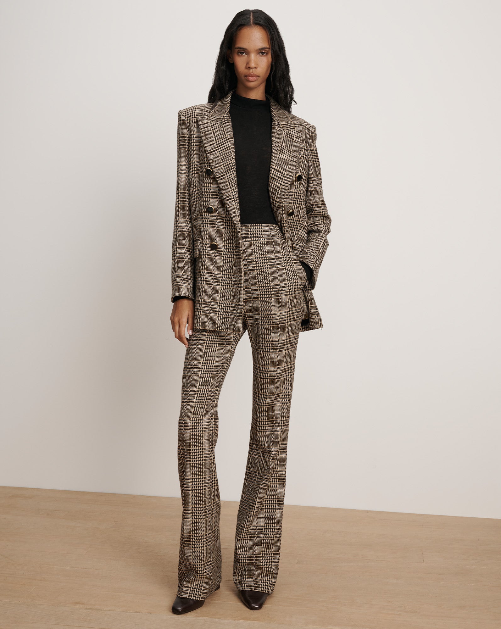 Gracie Flare Pant in Black & Beige Houndstooth | Veronica Beard