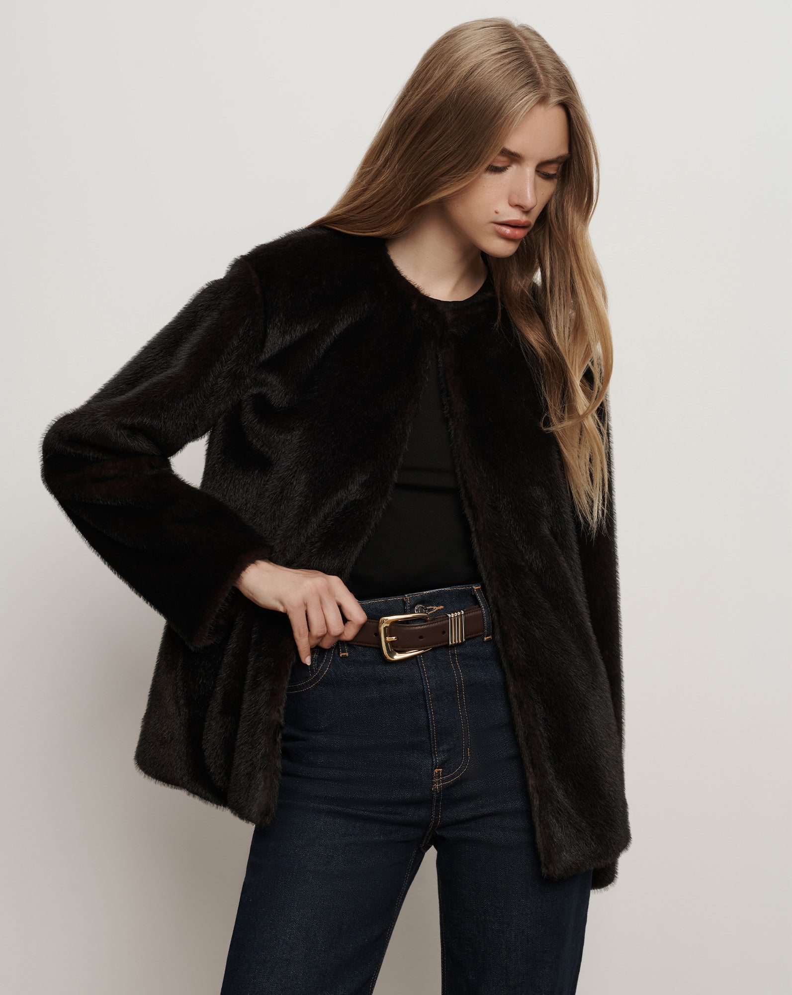 Griselda Faux Fur Cropped Coat in Brown Sable | Veronica Beard