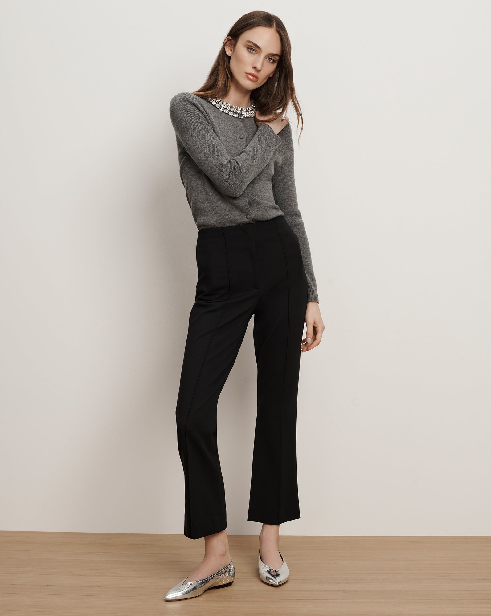 Kean Slim-Leg Cropped Pant in Black | Veronica Beard