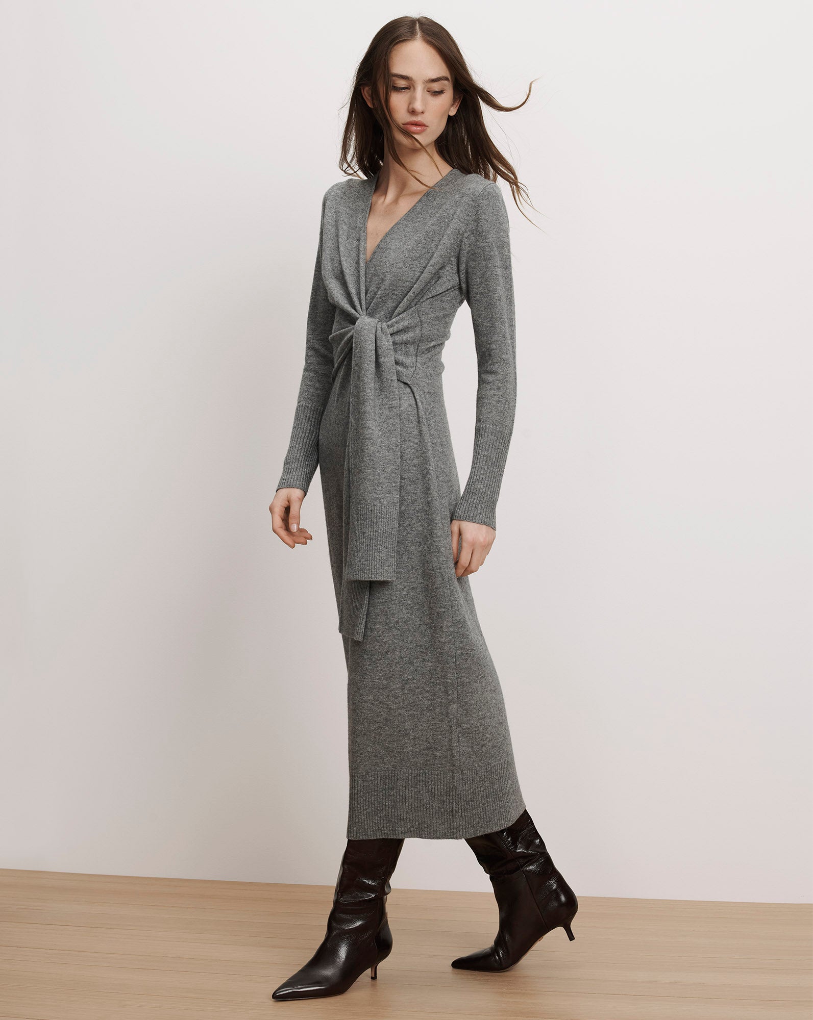 Salomez Wrap Midi Dress in Medium Heather Grey | Veronica Beard