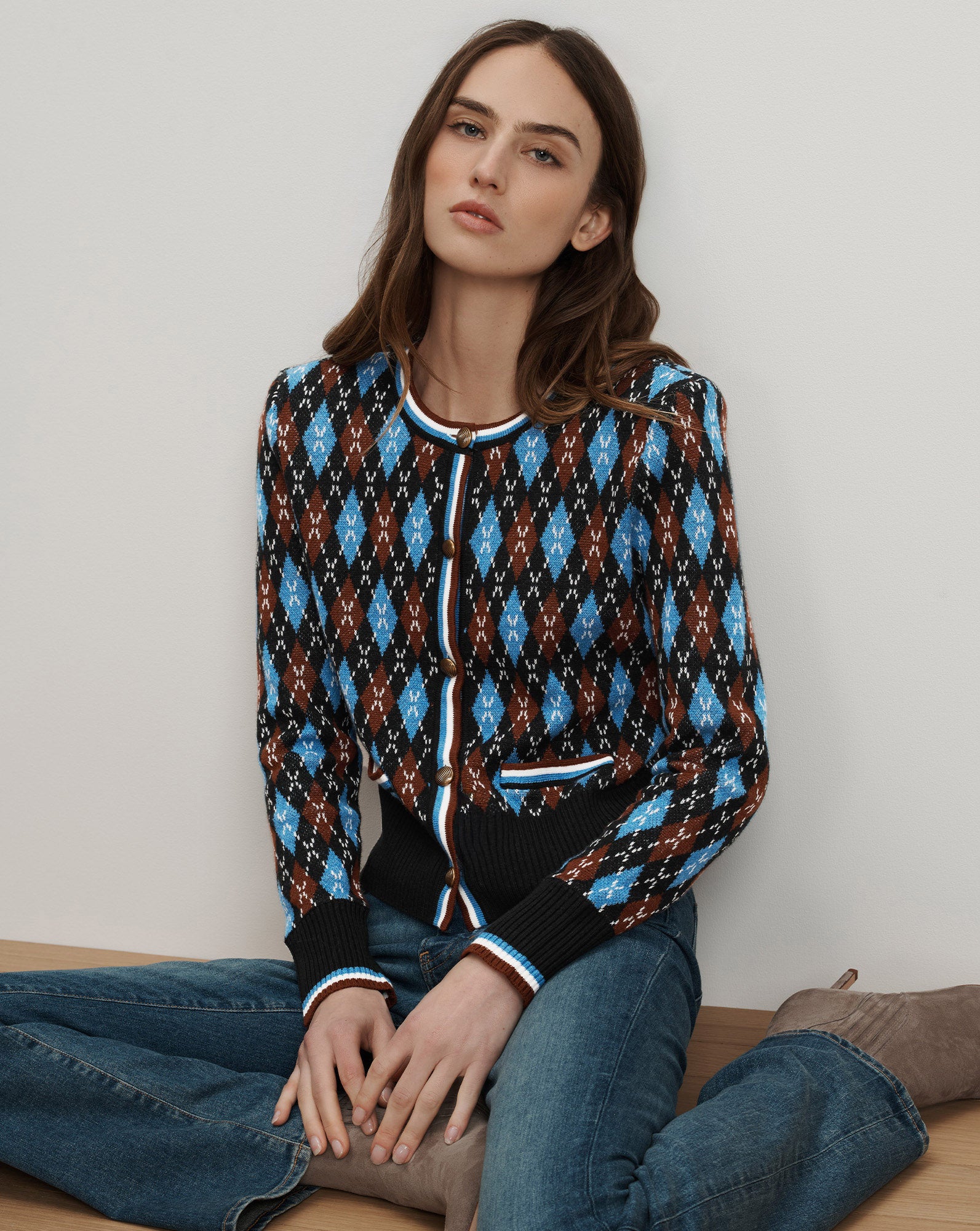 Sylvane Argyle Cardigan in Black Multi | Veronica Beard