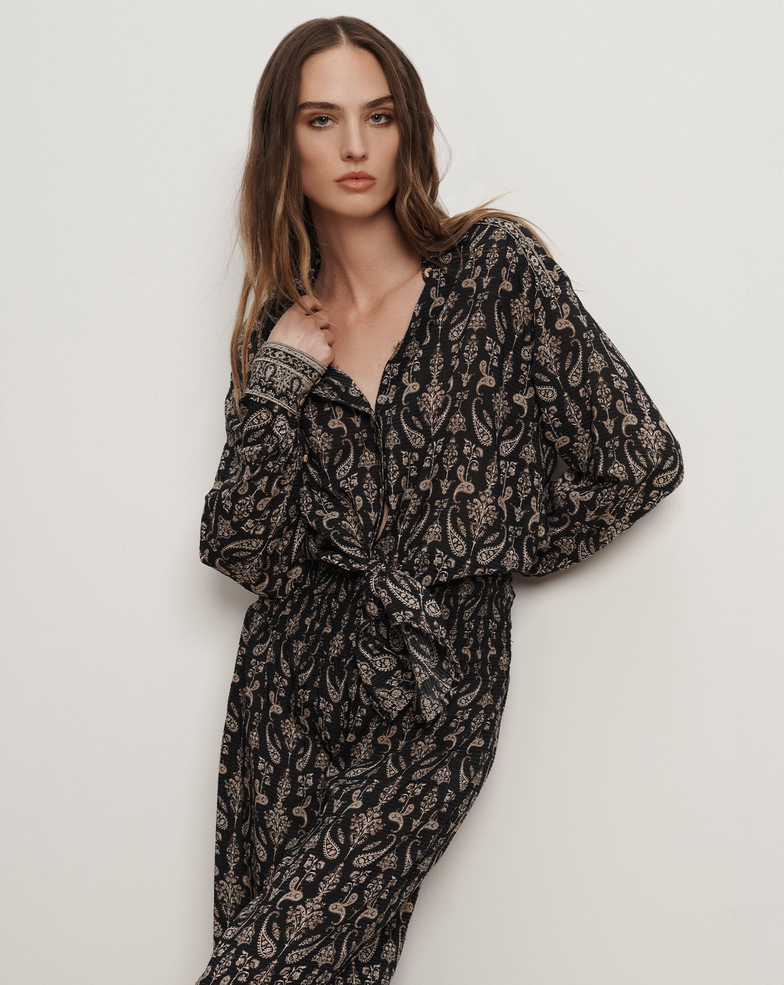 Veronica Beard Lloyd Paisley Button-Down Shirt | Black Multi