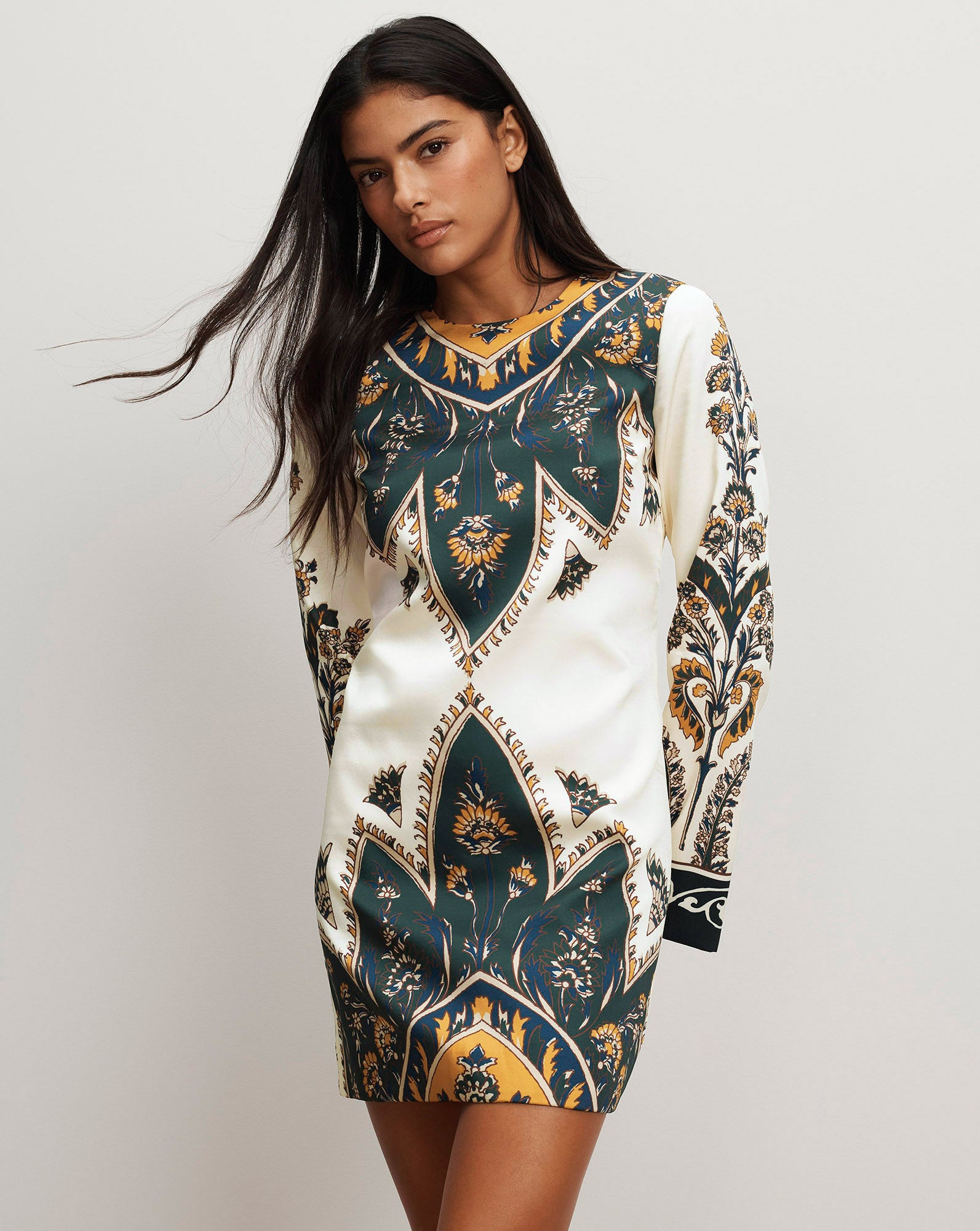 Cromwell Long-Sleeve Mini Dress in Ecru Multi | Veronica Beard
