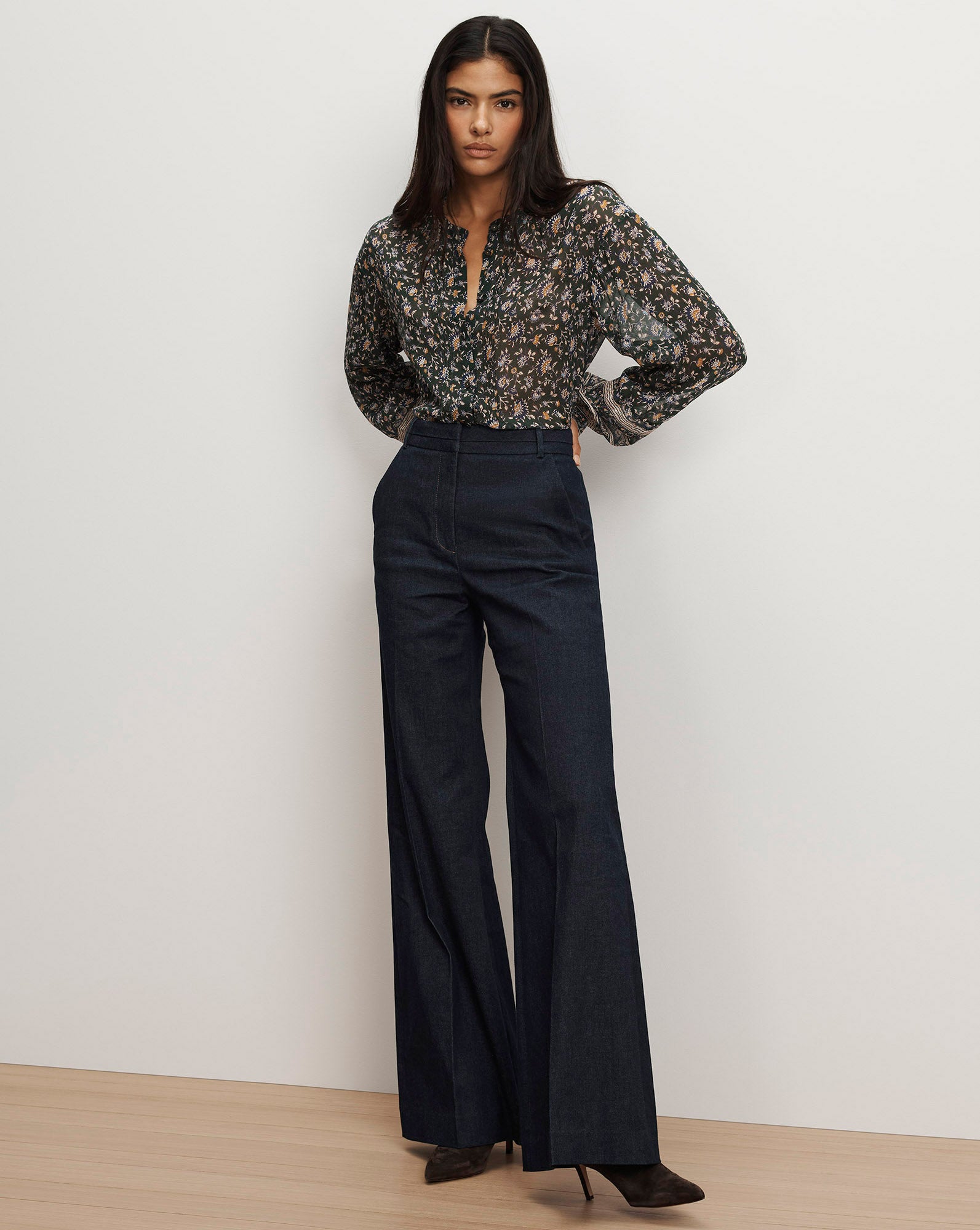 Crue Wide-Leg Denim Pant in Midnight Dark Wash | Veronica Beard