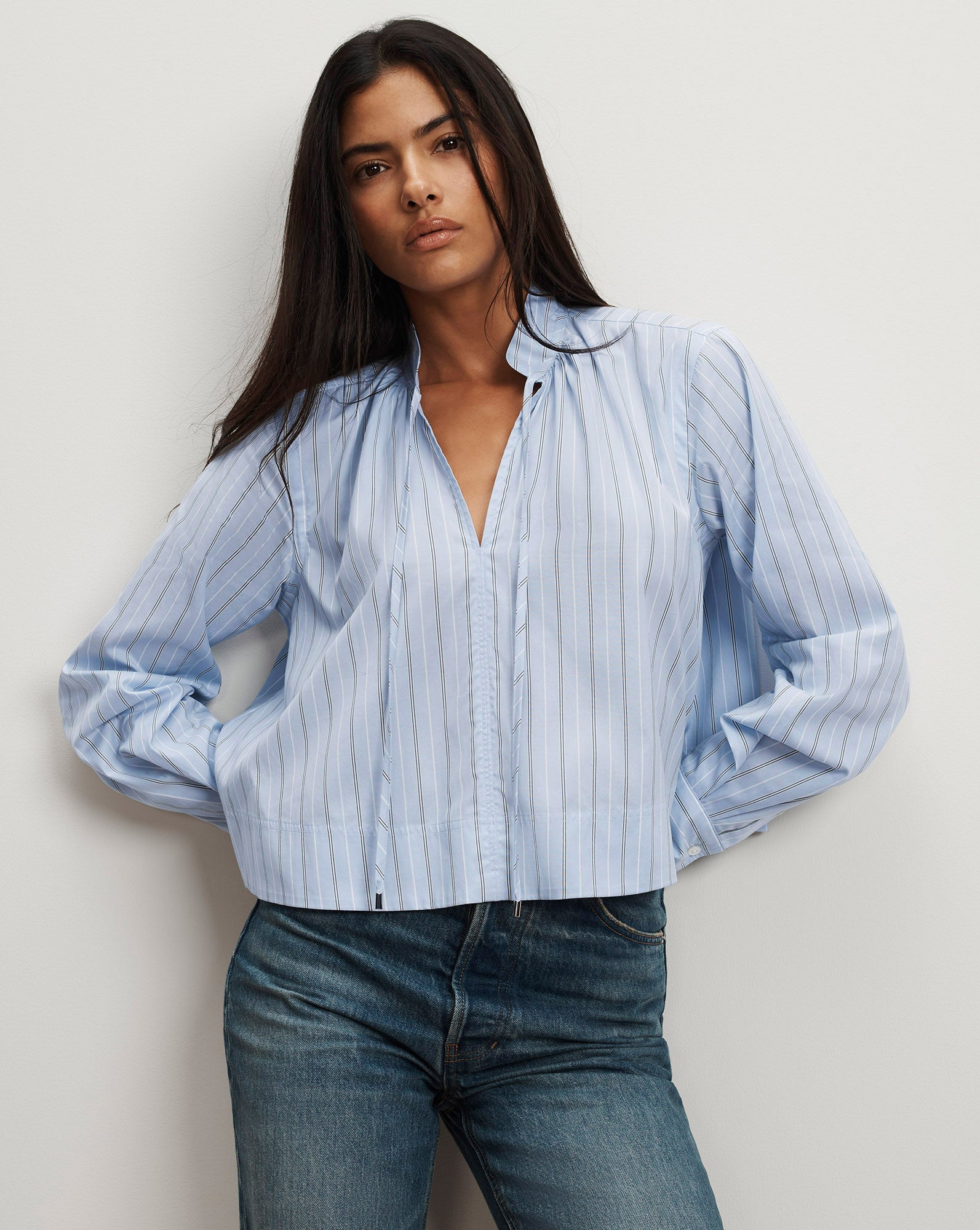 Veronica Beard Kaits Striped Blouse | Ice Blue Multi