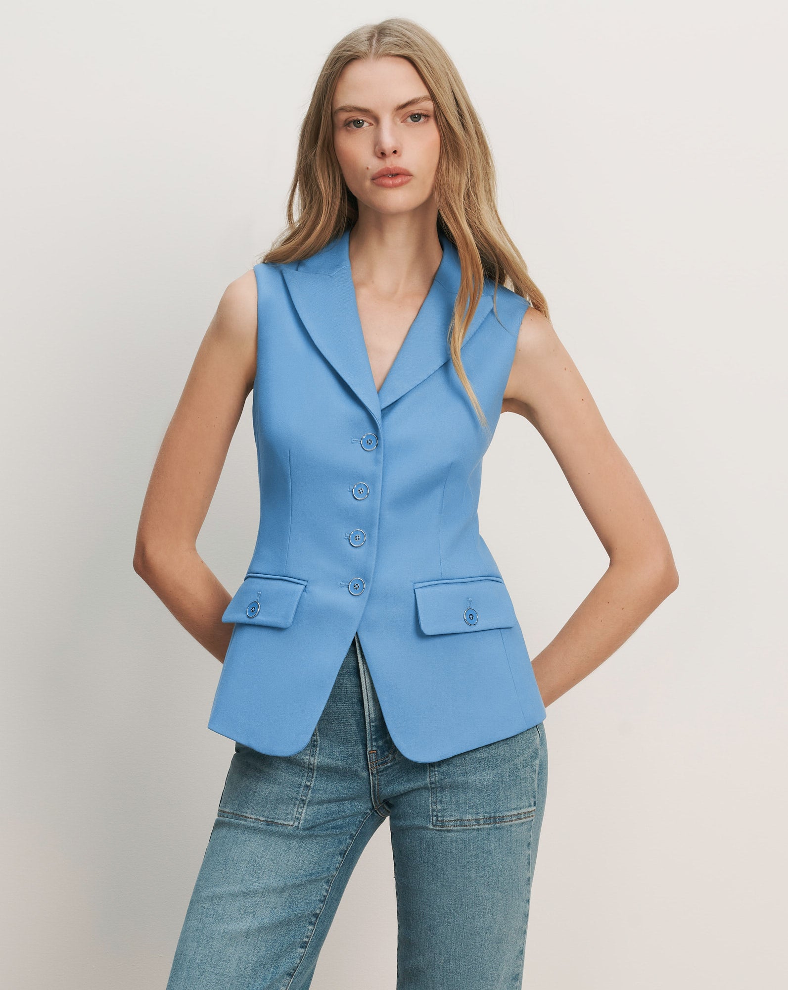 Benny Tailored Vest in Blue Jasper | Veronica Beard Benny Tailored Vest in Blue Jasper | Veronica Beard