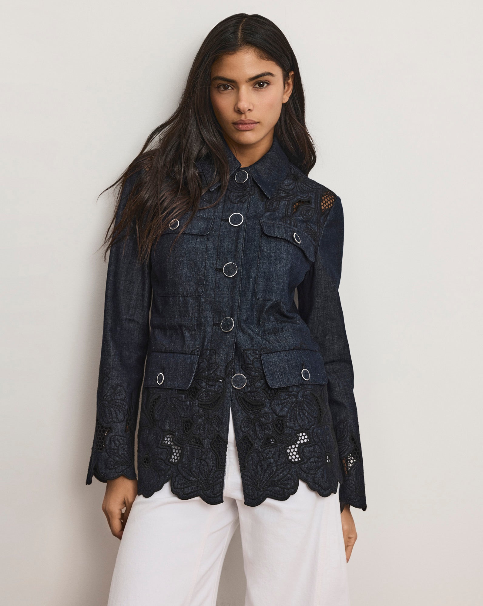 Veronica Beard Kiki Eyelet Jacket | Indigo Rinse | Size 00 Veronica Beard Kiki Eyelet Jacket | Indigo Rinse | Size 00