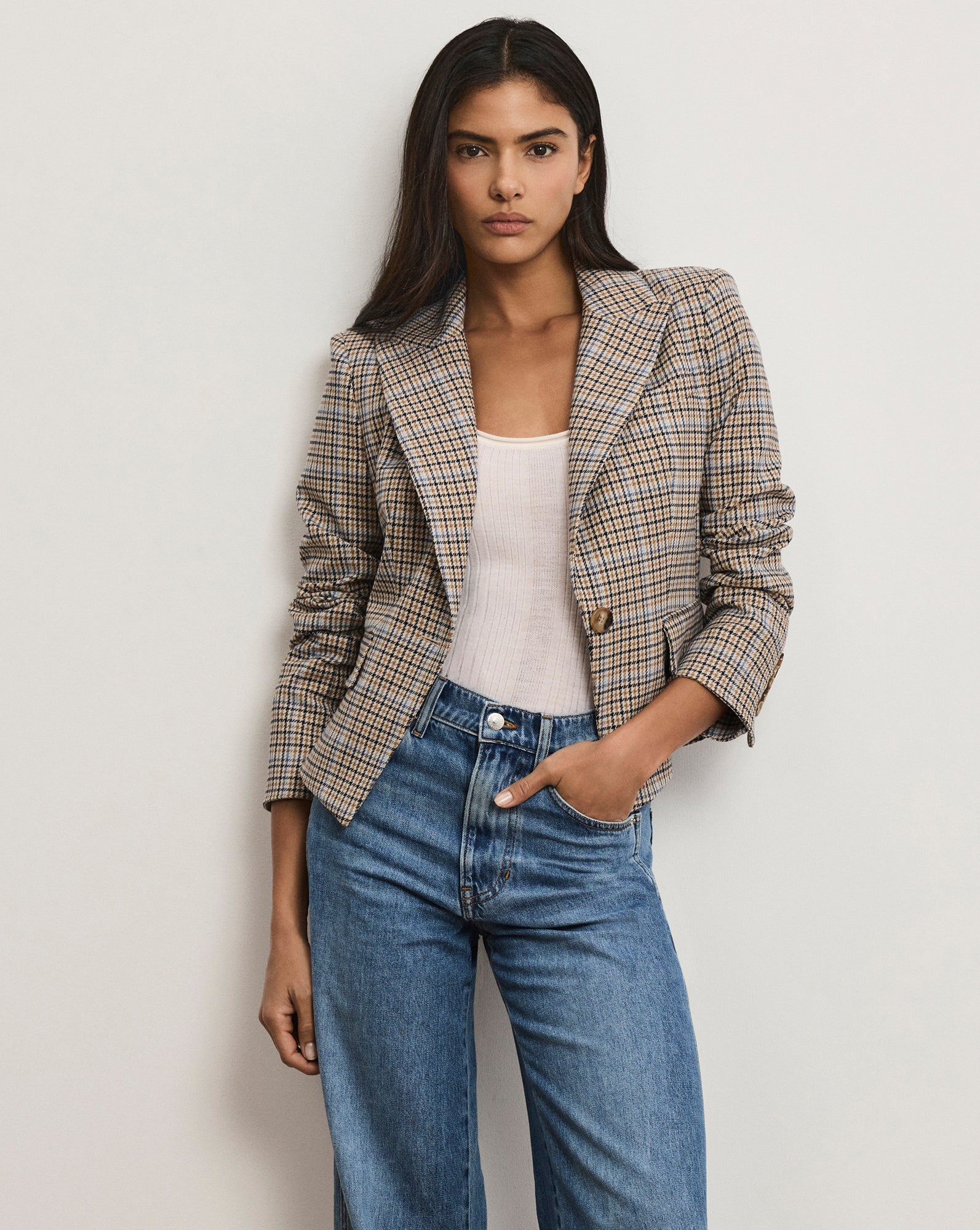 Hosanna Plaid Dickey Jacket in Malt Multi Brown | Veronica Beard