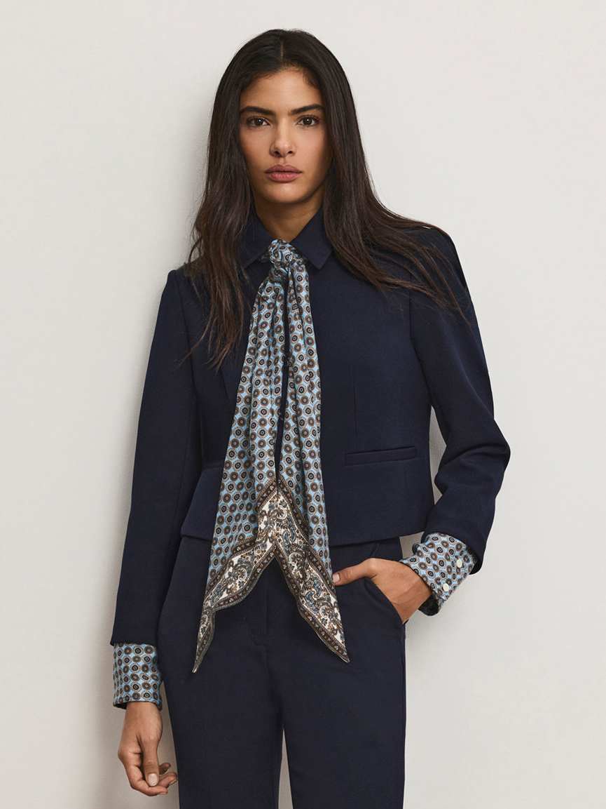 Veronica Beard Ismena Removable Scarf Jacket | Navy