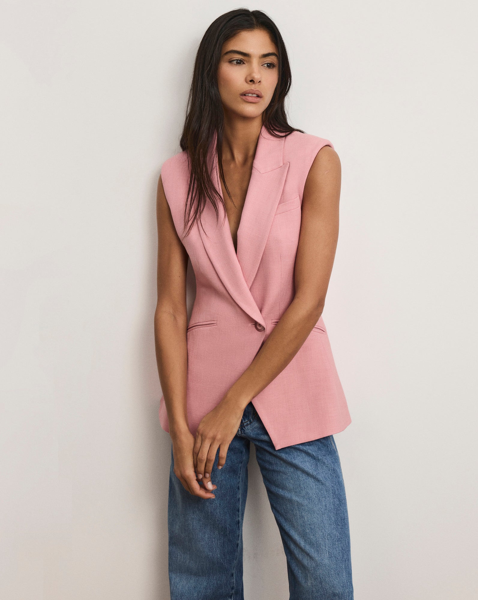 Ciel Tailored Vest in Petal Pink | Veronica Beard