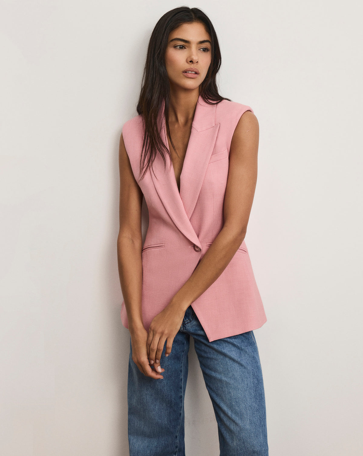 Ciel Tailored Vest in Petal Pink | Veronica Beard display picture 1