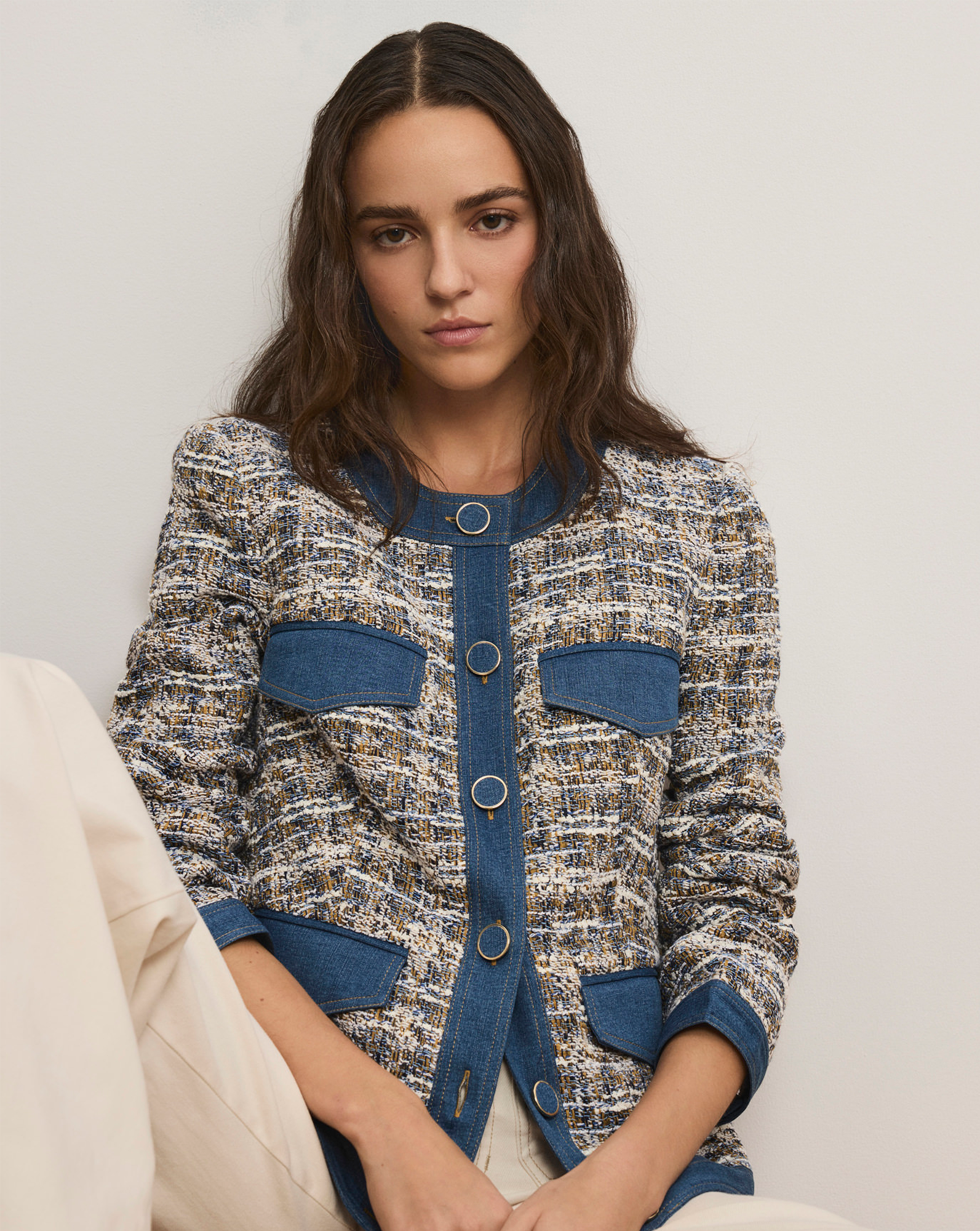 Ainslie Tweed Jacket in Navy Multi & White | Veronica Beard