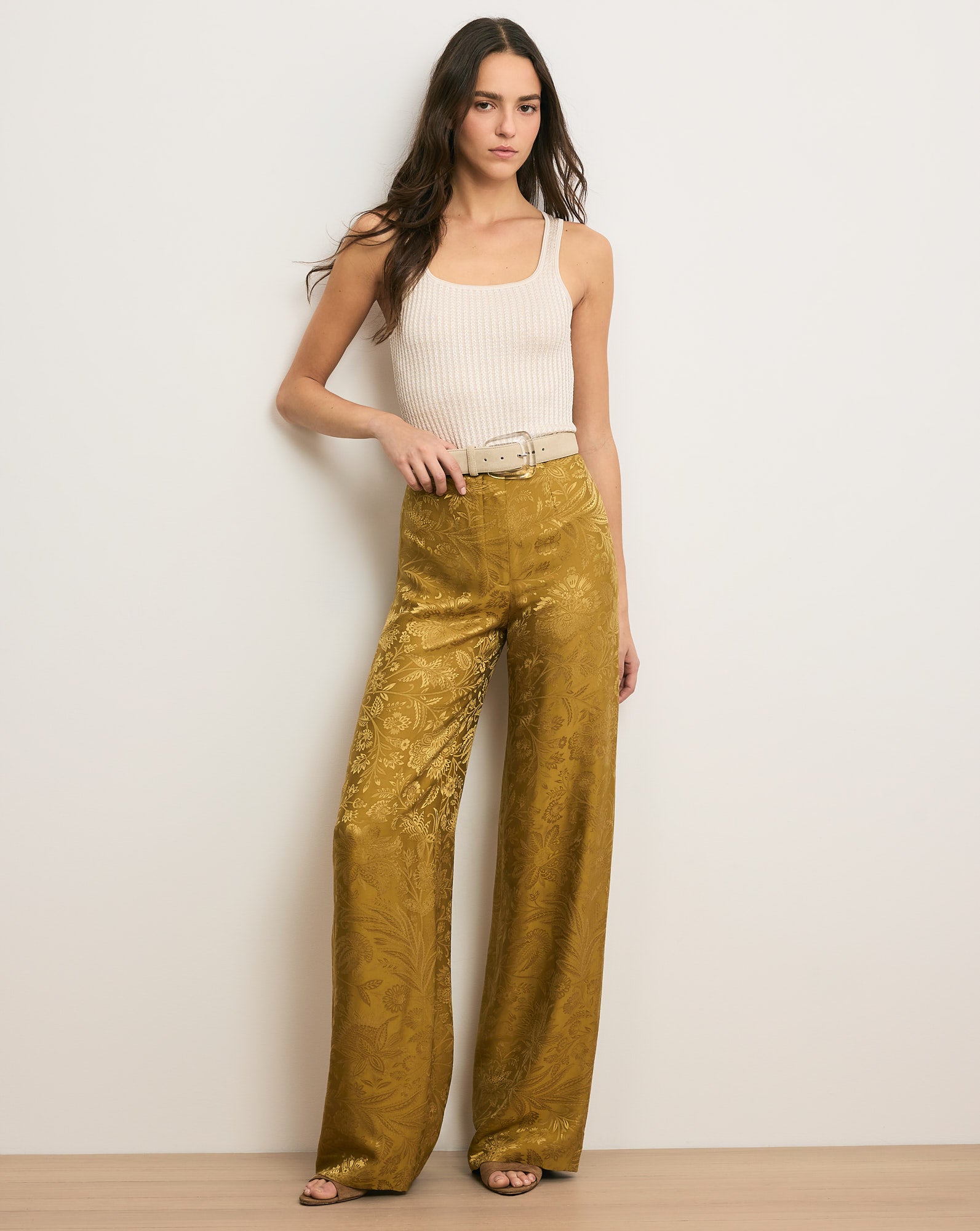 Ronin Wide-Leg Jacquard Pant in Gold Ochre | Veronica Beard