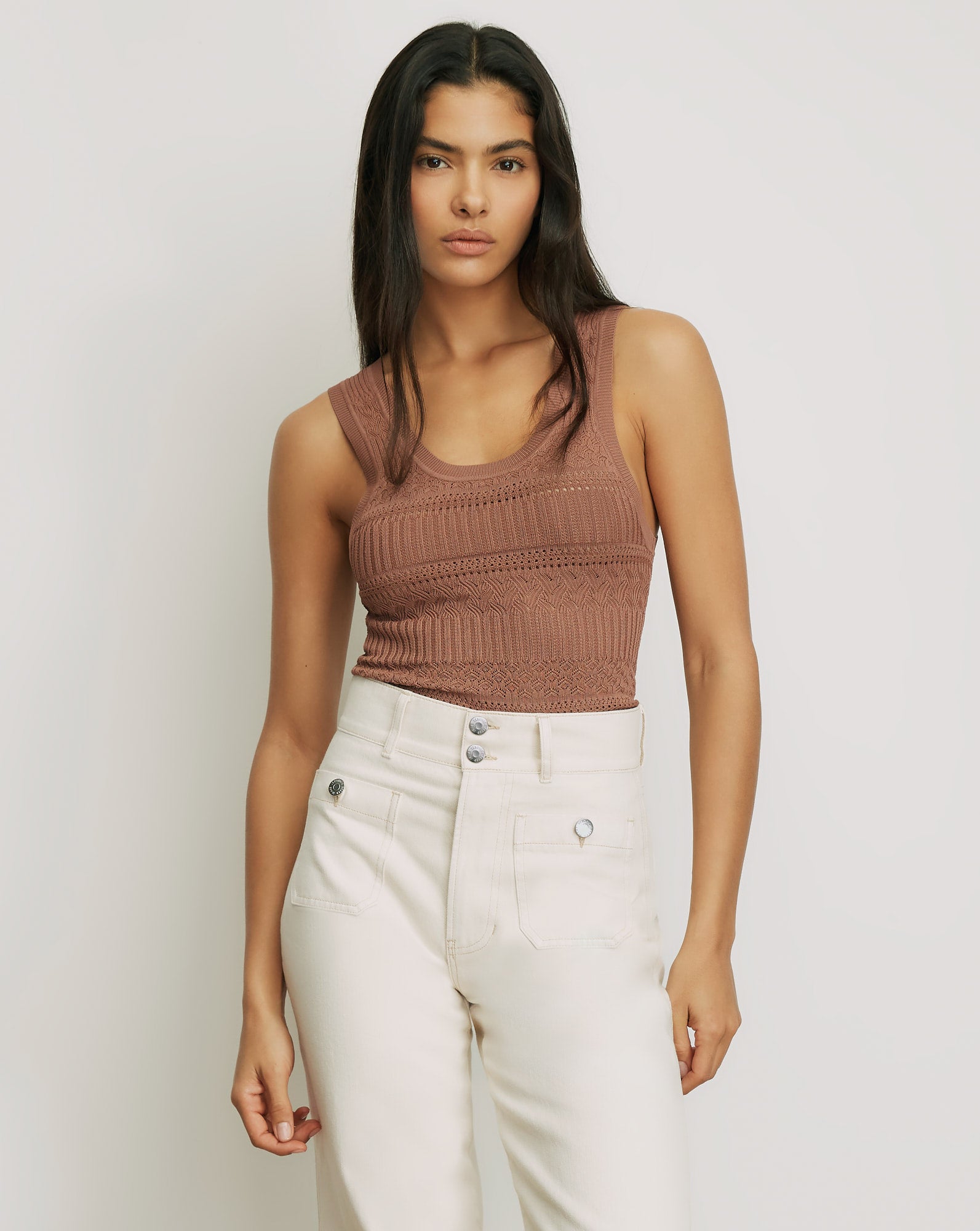 Sandra Knit Tank Top in Dark Nude Chai | Veronica Beard