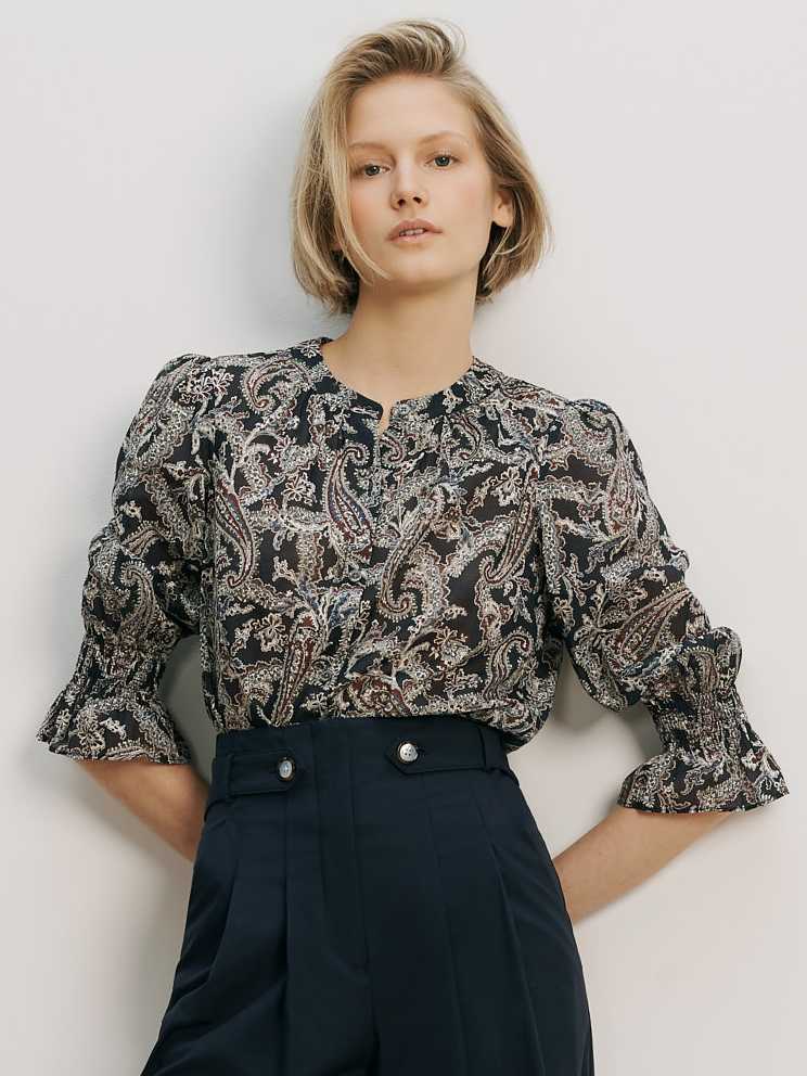 Ashlynn Paisley Blouse in Navy Multi | Veronica Beard