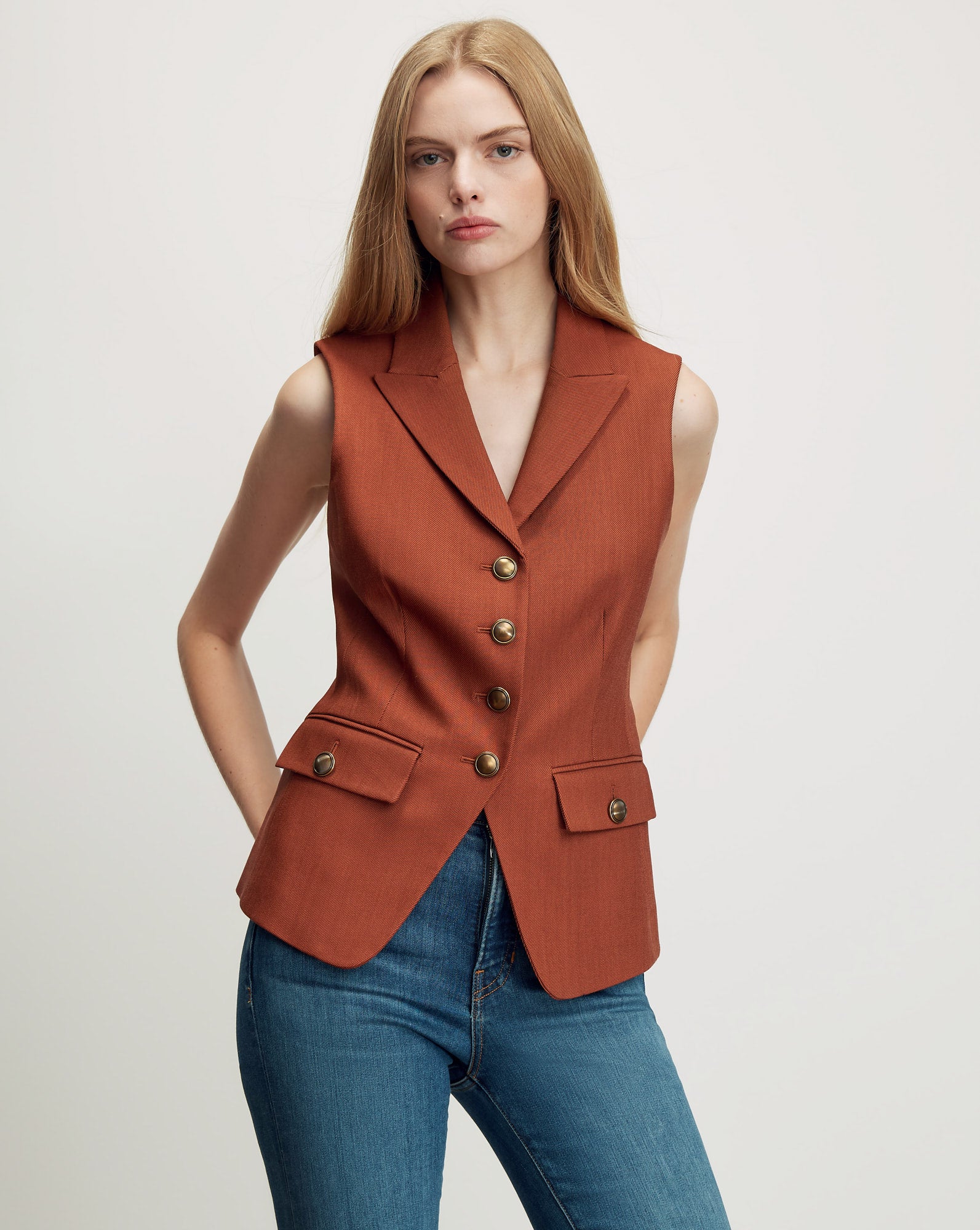 Benny Tailored Vest in Rust Red | Veronica Beard