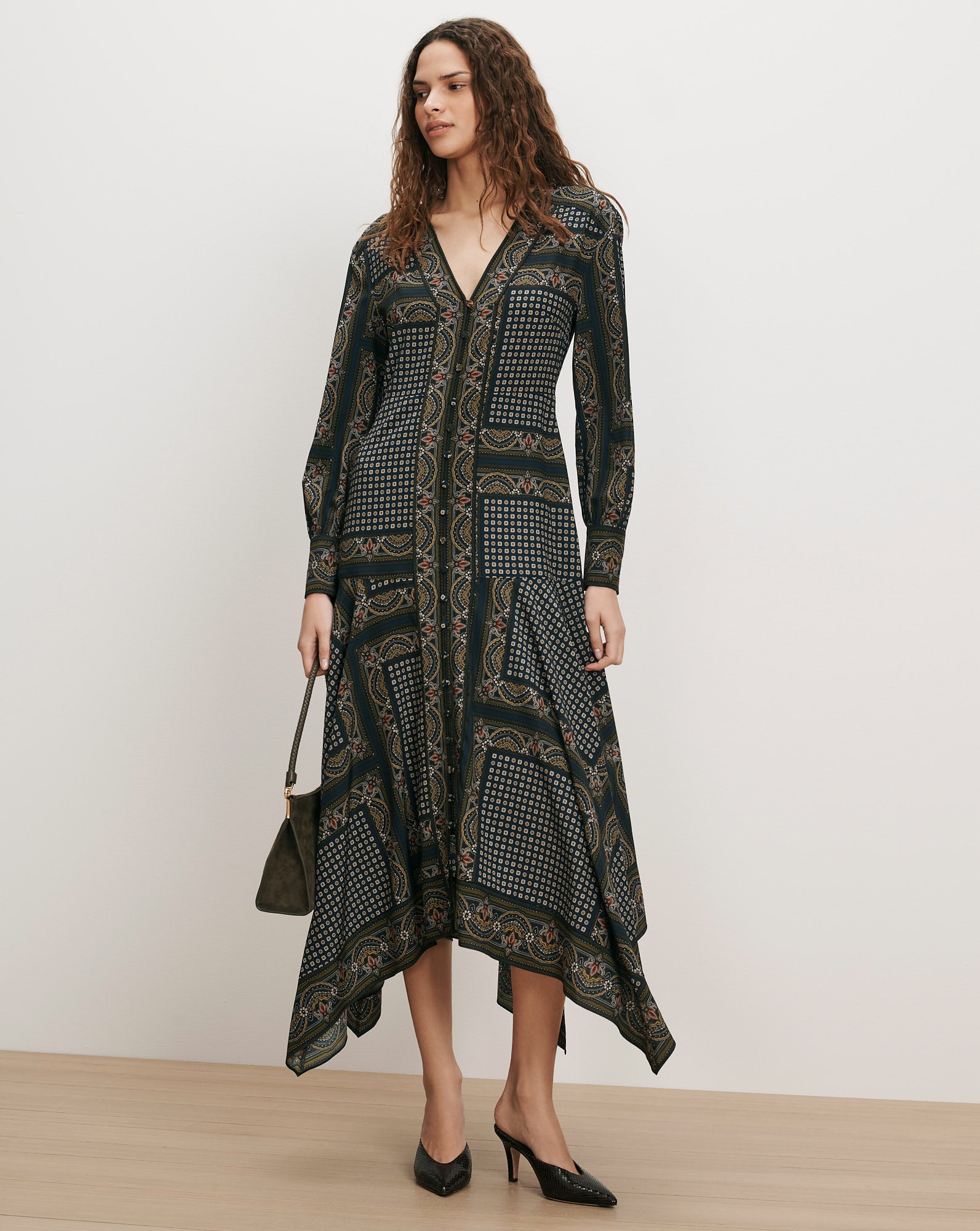 Skye Scarf-Print Midi Dress in Heritage Navy Multi