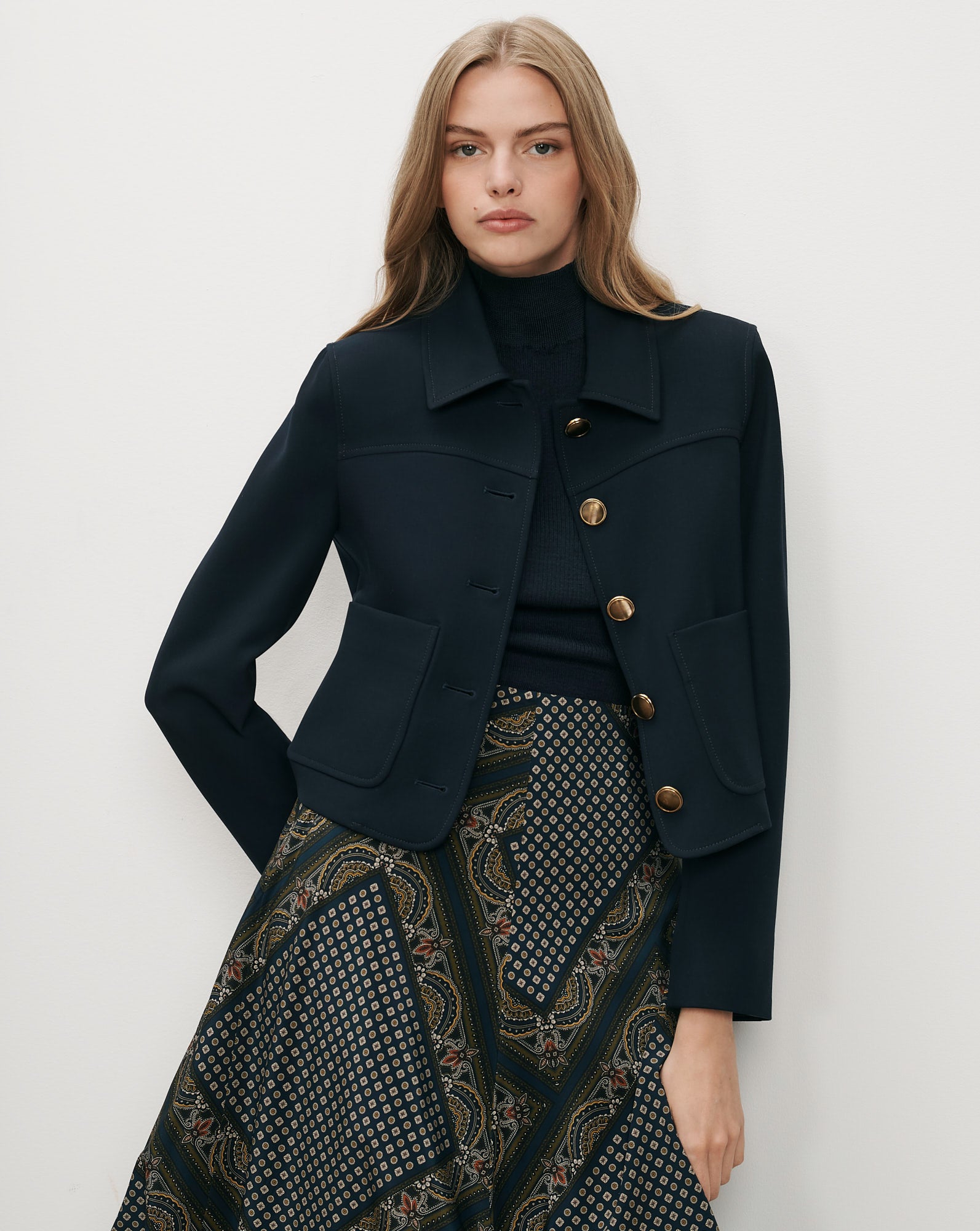 Turnell Cropped Jacket in Navy | Veronica Beard