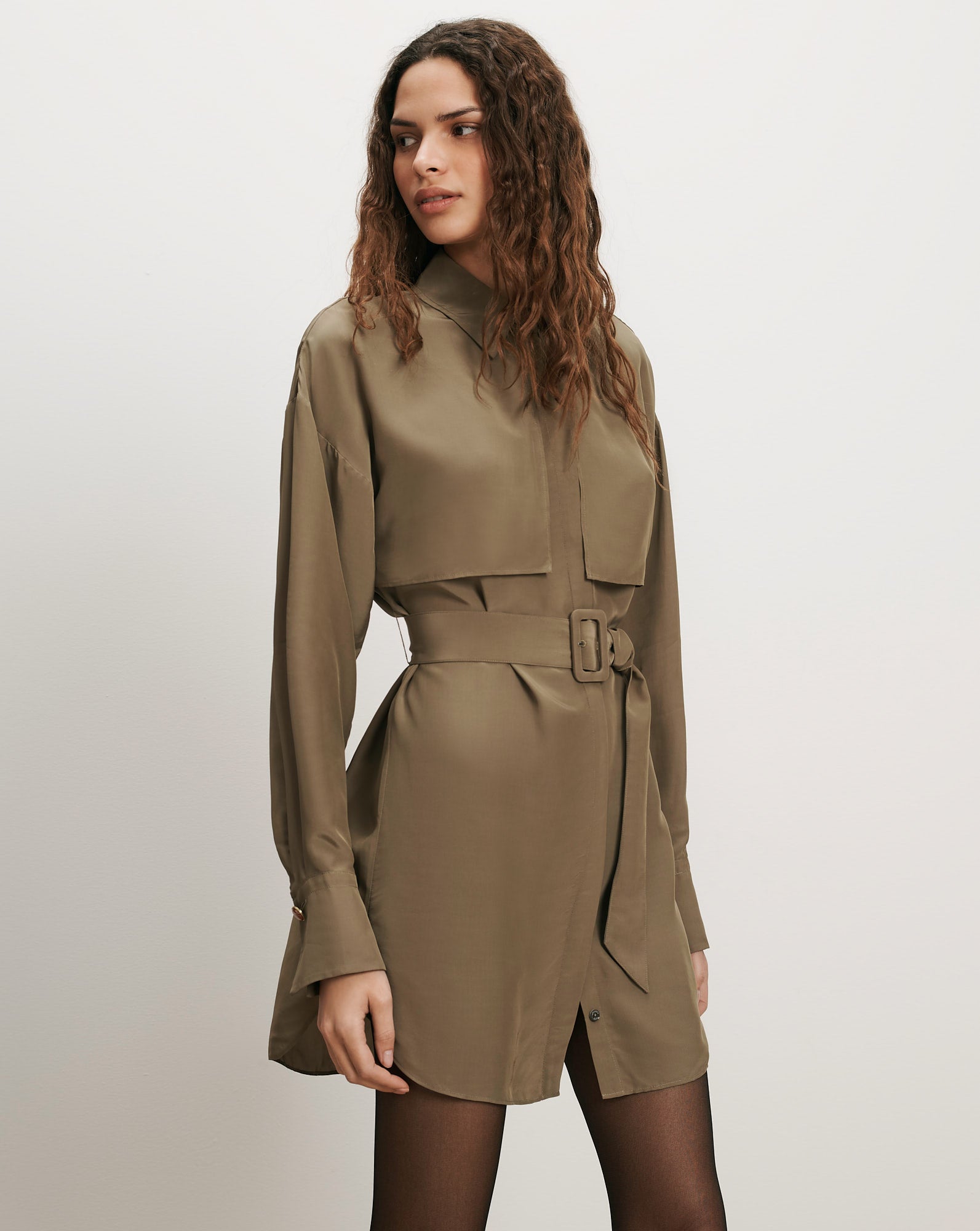 Darlis Belted Mini Dress in Pale Olive