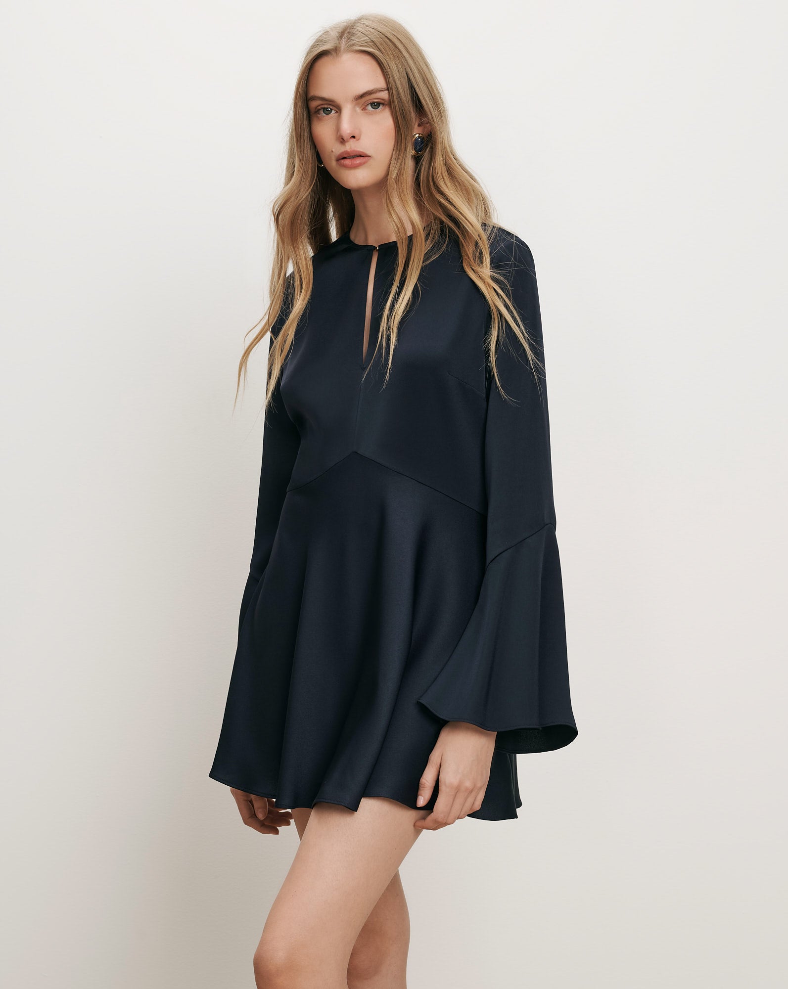 Ezri Satin A-Line Mini Dress in Navy