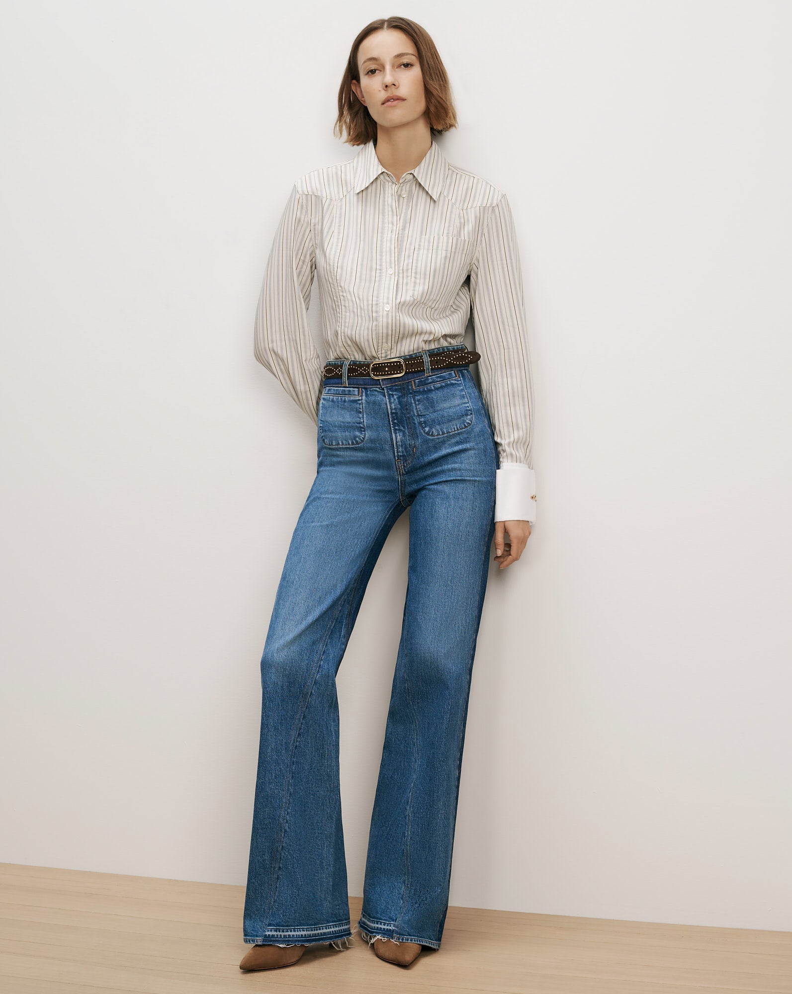 Crosbie Color-Block Slim Wide-Leg Jean in Blue | Veronica Beard