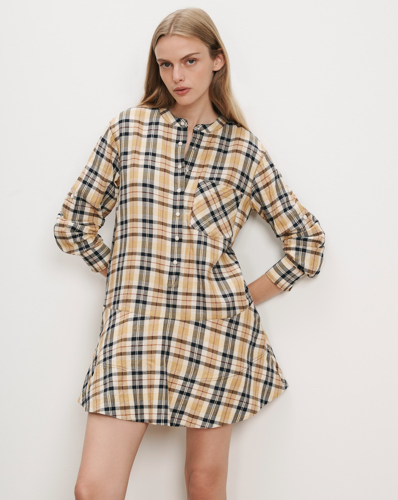womens plaid long sleeve dress Veronica Beard Corin Mini | Acorn Multi SD_Dnc_Tango & Ballroom do not tumble dry. Navy Blue Velvet Tea Color:Ivory/Light Blue
