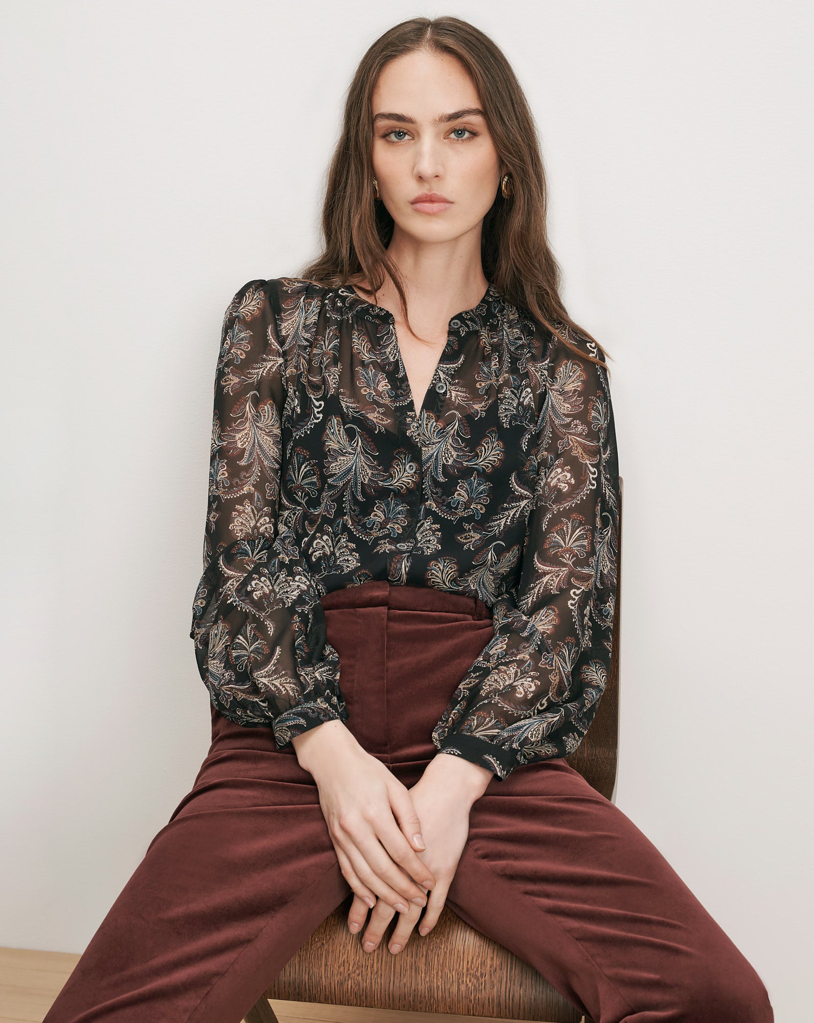 Ashlynn Silk Blouse in Black Paisley | Veronica Beard