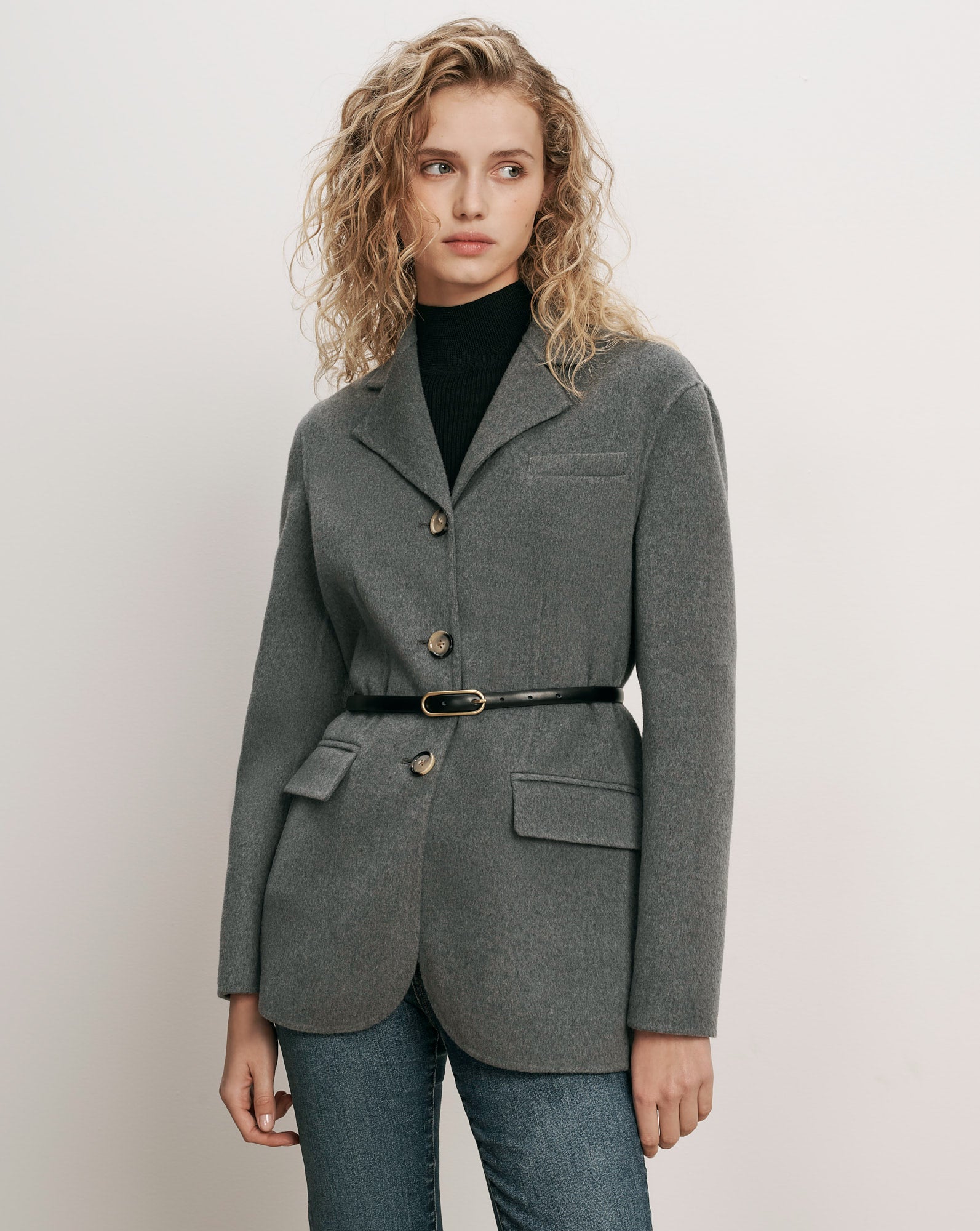 Fosterly Belted Blazer in Medium Heather Grey | Veronica Beard