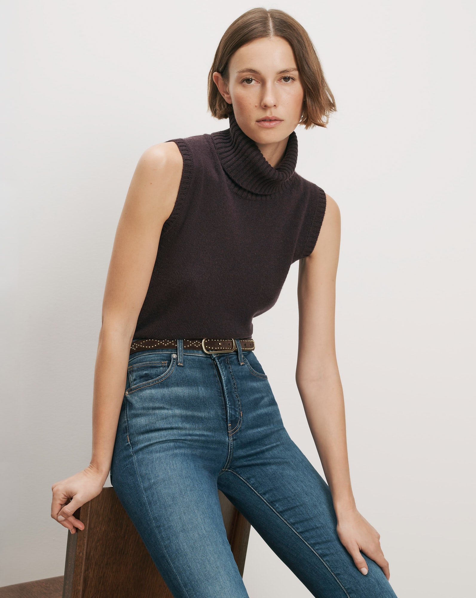 Mazzy Cashmere Sleeveless Sweater in Dark Purple | Veronica Beard
